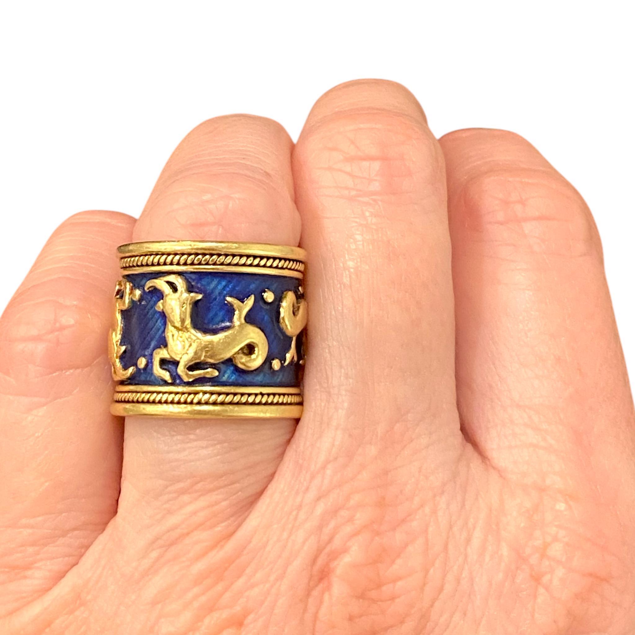 Vintage Elizabeth Gage Capricorn Zodiac Enamel Band Ring 4