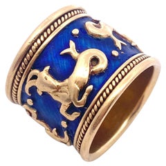Anello a fascia smaltato d'epoca Elizabeth Gage Capricorno Zodiac