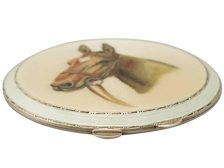 British Vintage Sterling Silver and Enamel Compact For Sale