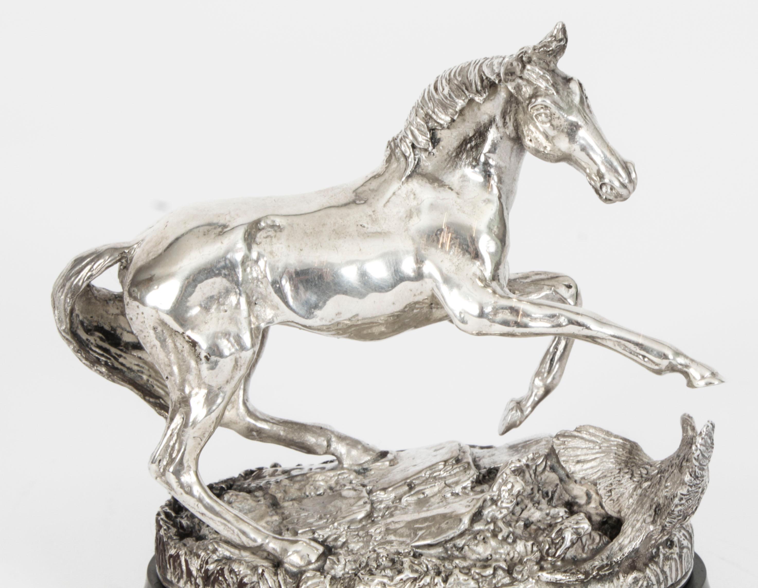 Late 20th Century Vintage Elizabeth II Sterling Silver Figure of a Horse 1977 20th C For Sale