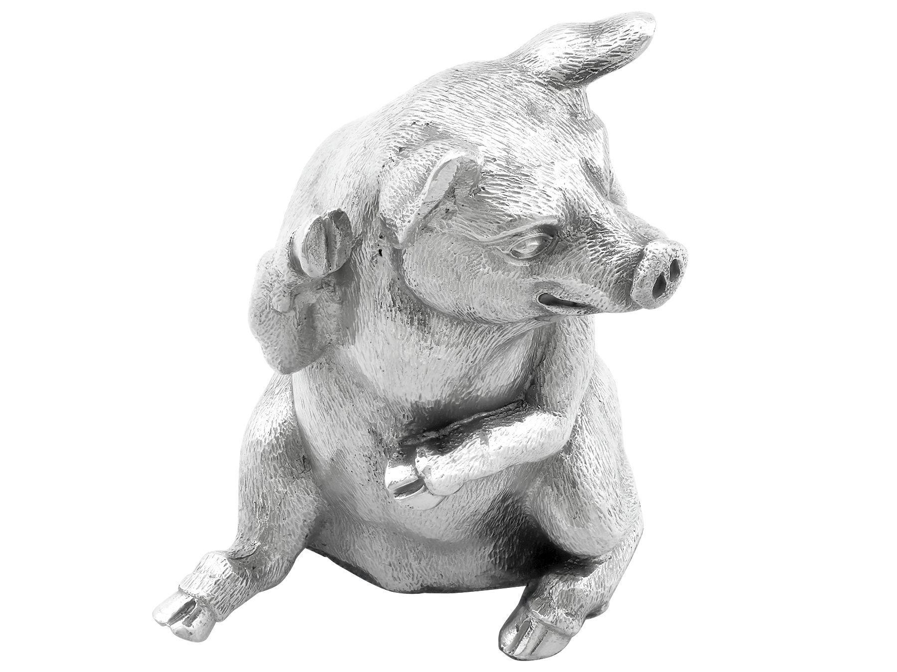 English Vintage Sterling Silver Paperweight / Model of Pig For Sale