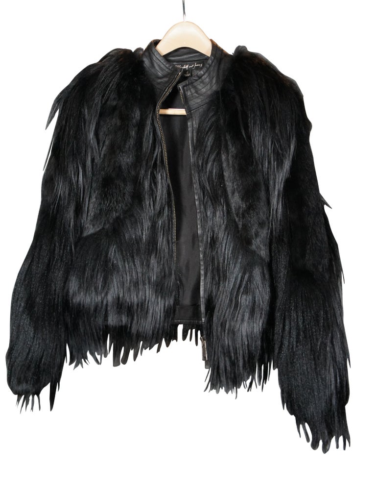 Vintage Elizabeth and James Black Goat Rabbit Fur Lamb Leather Jacket ...