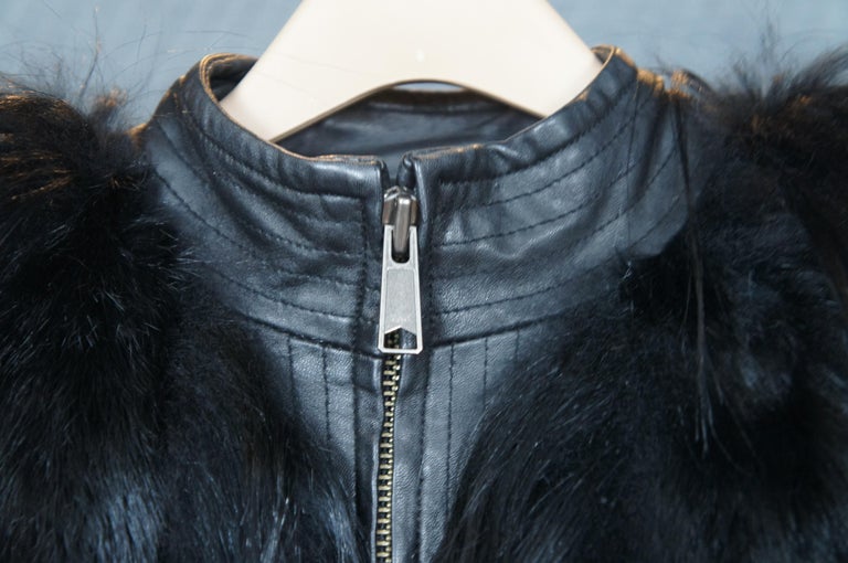 Vintage Elizabeth and James Black Goat Rabbit Fur Lamb Leather Jacket