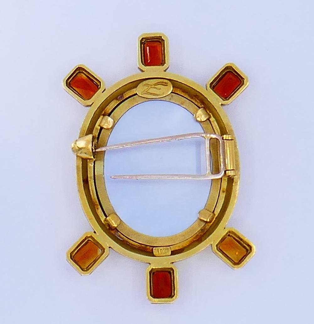 Alfiler broche vintage Elizabeth Locke Oro 18k Citrino Corte esmeralda en venta