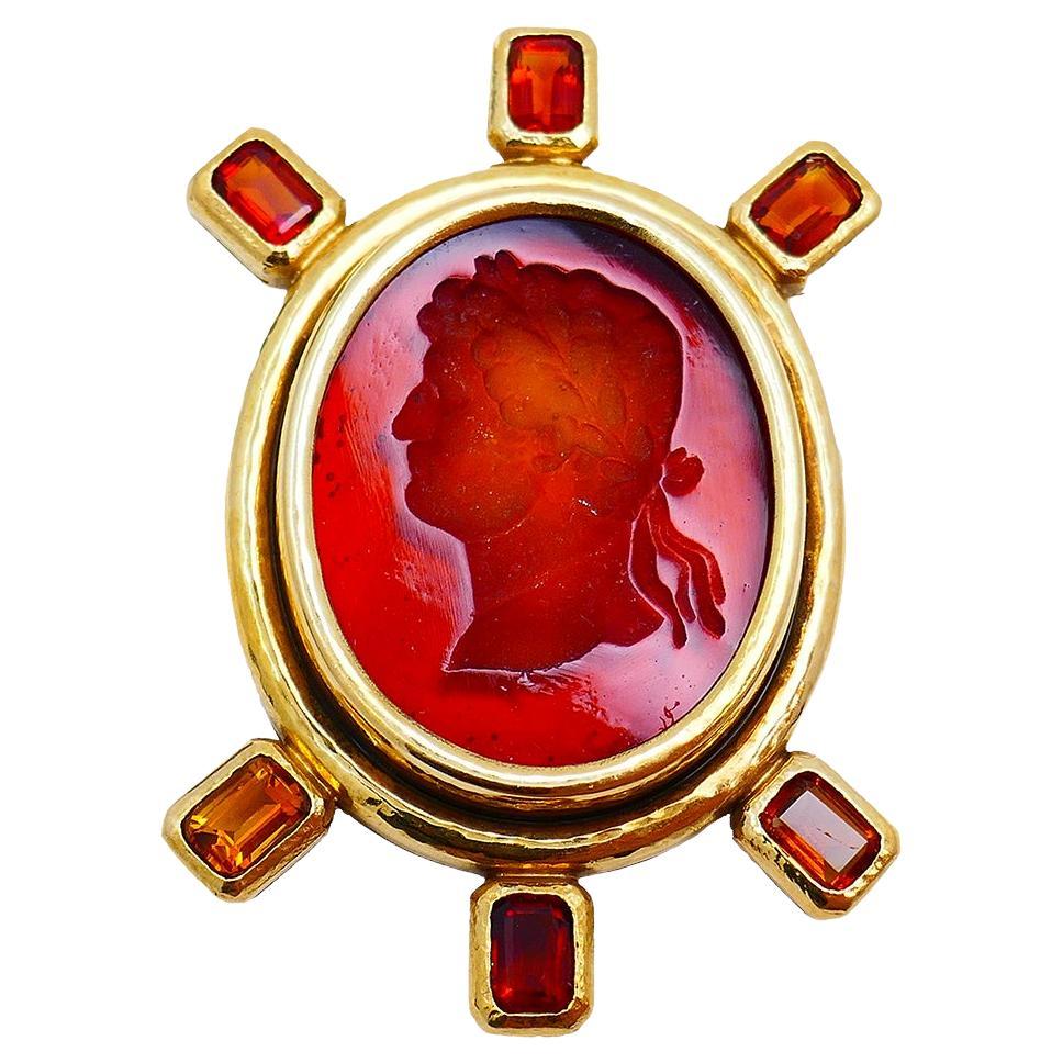 Broche vintage Elizabeth Locke en or 18 carats et citrine