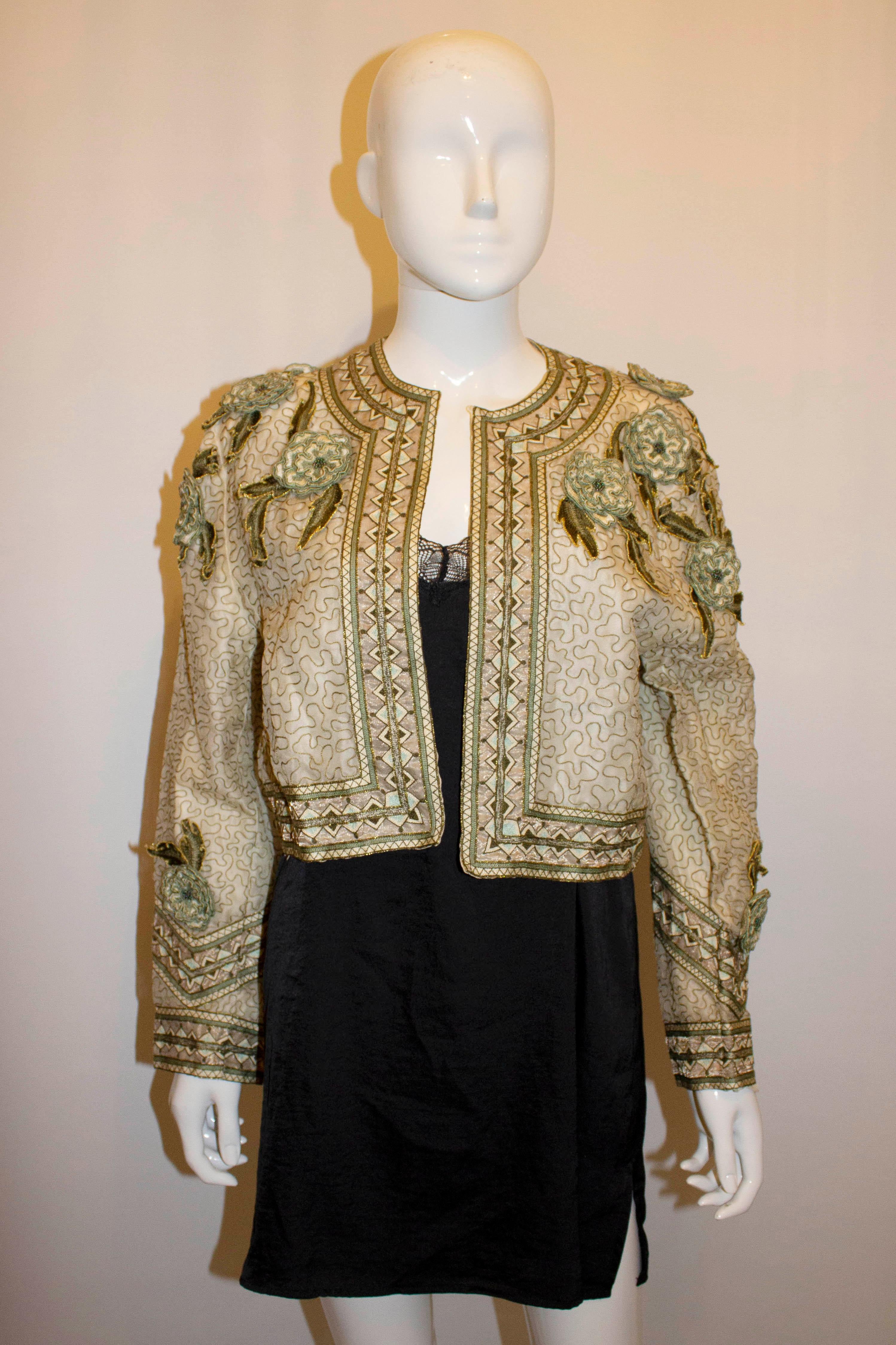Vintage Ella Saint Silk Jacket with Embellishment In Good Condition For Sale In London, GB