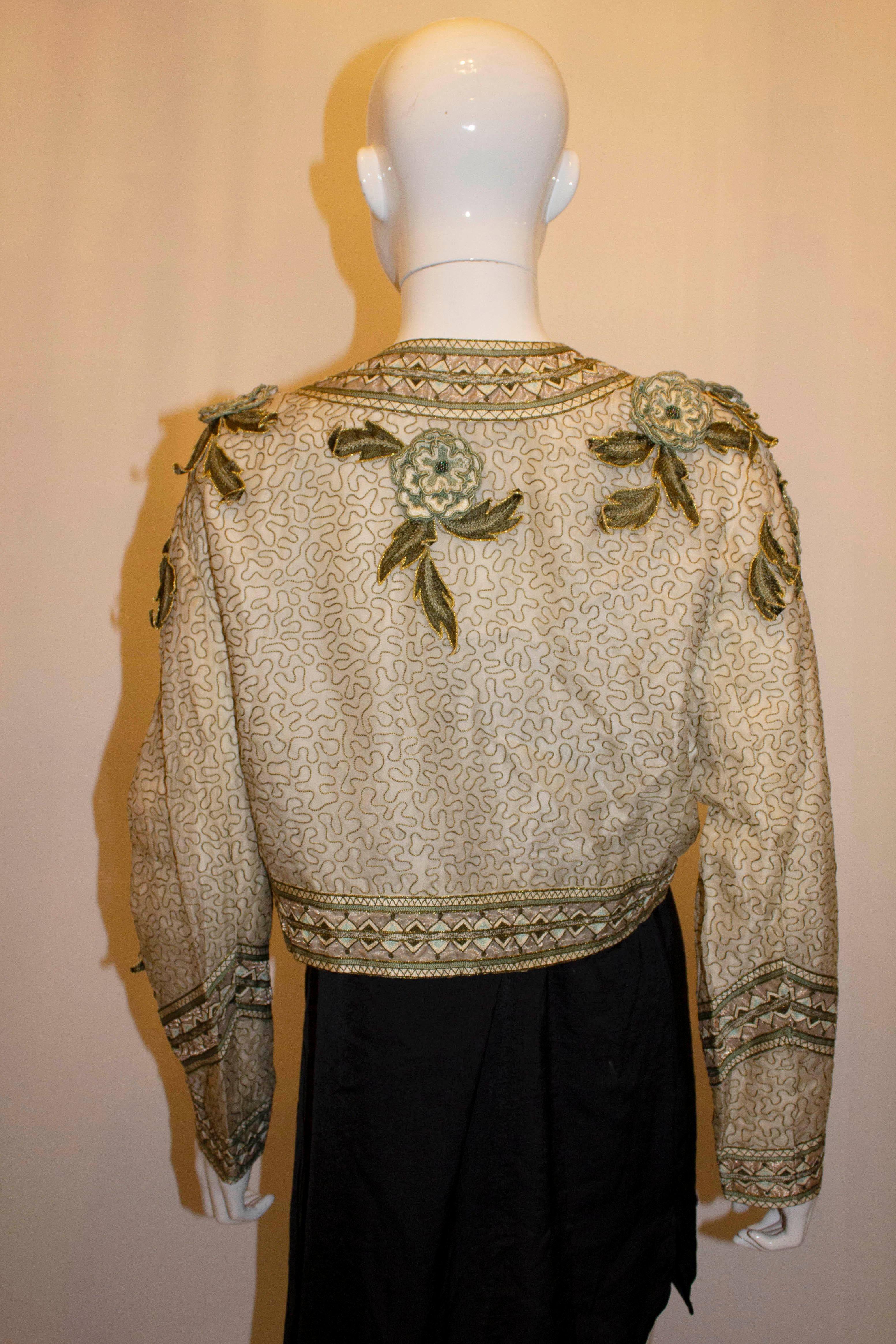 Vintage Ella Saint Silk Jacket with Embellishment For Sale 1