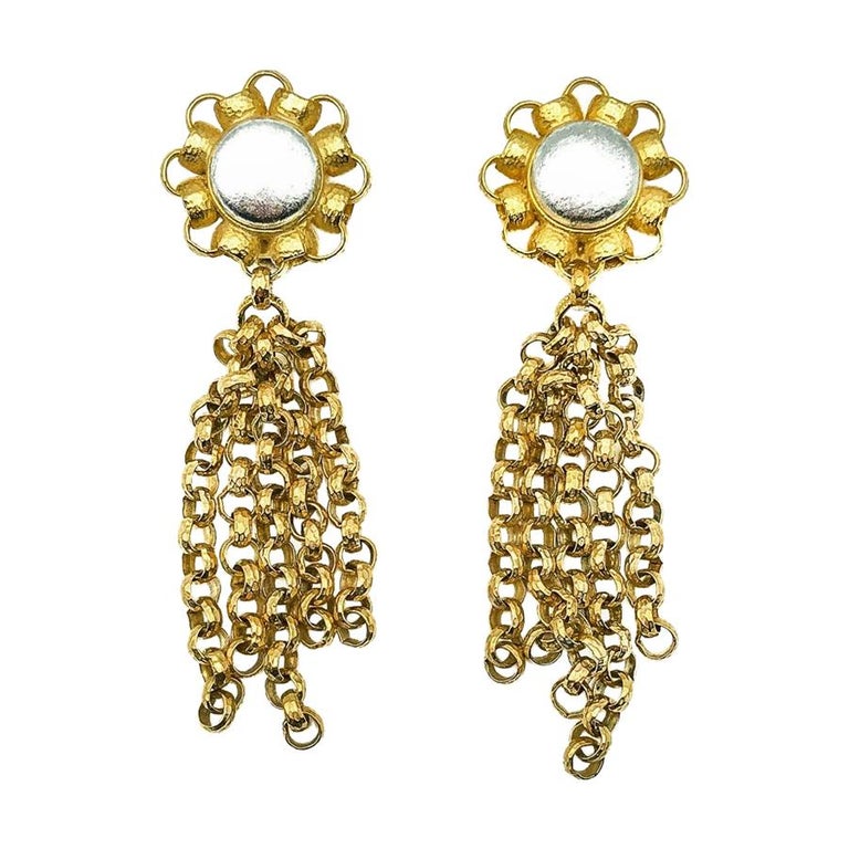Vintage Ellen Designs Statement Gold Chain Tassle Earrings 1980s For ...