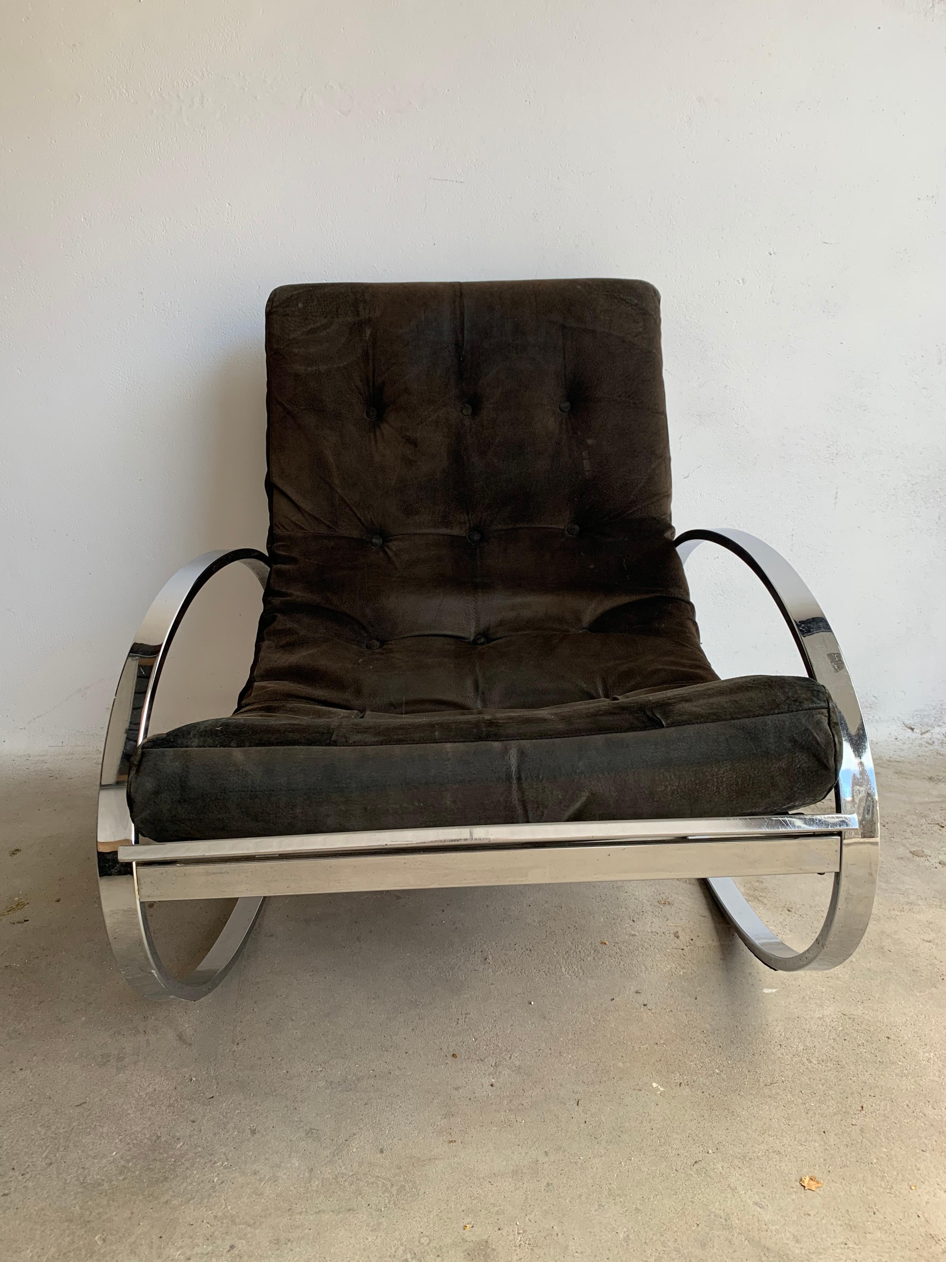 20th Century Brown Chrome-Plated Rocking Chair by Renato Zevi for Selig, 1970 4
