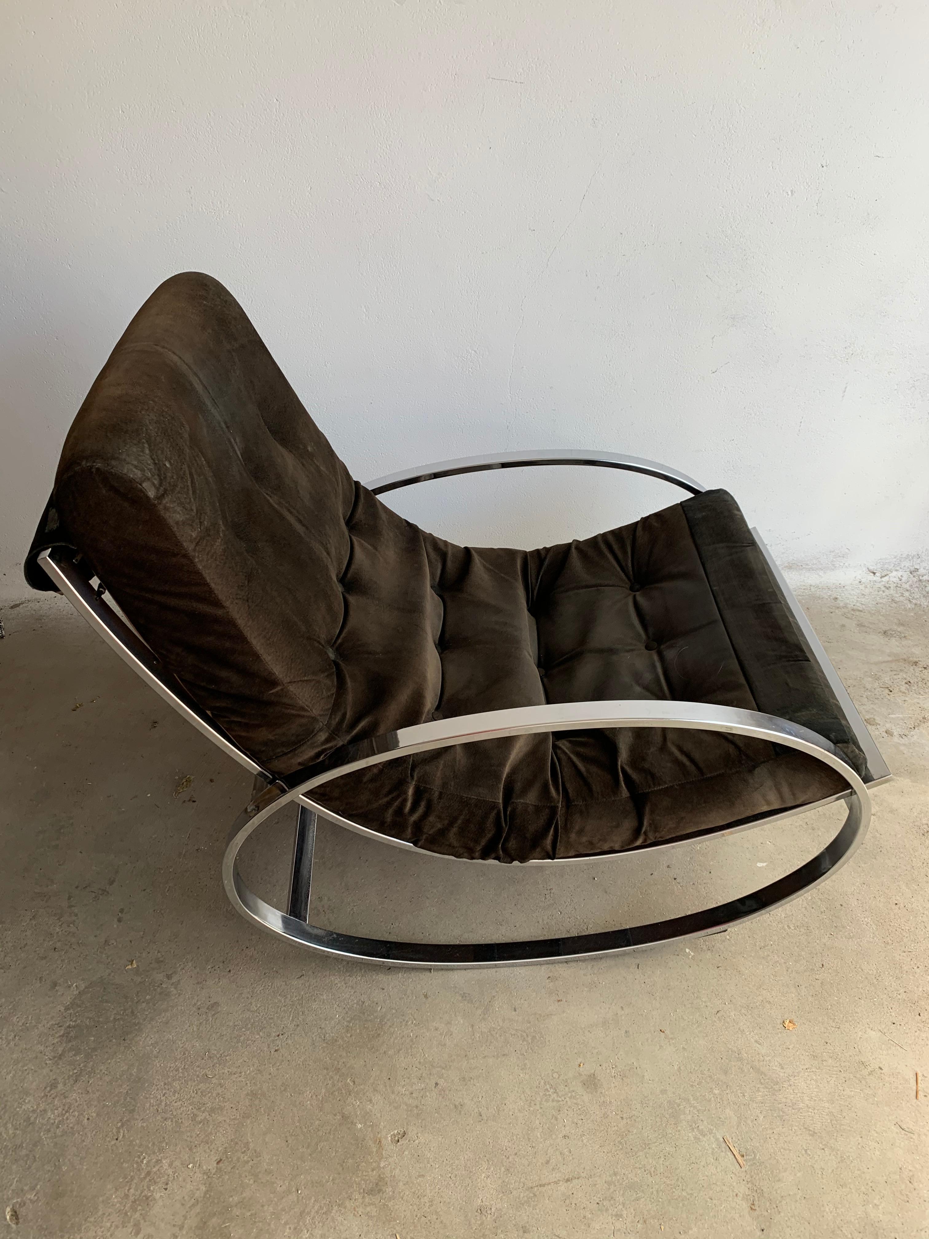 20th Century Brown Chrome-Plated Rocking Chair by Renato Zevi for Selig, 1970 1