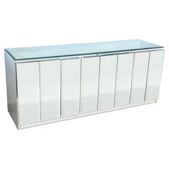 Vintage Ello Glass and Chrome Mirrored Credenza Cabinet