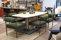 Vintage Ello Postmodern Italian Piano Travertine Stone Pedestal Dining Table