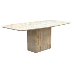 Vintage Ello Postmodern Italian Piano Travertine Stone Pedestal Dining Table
