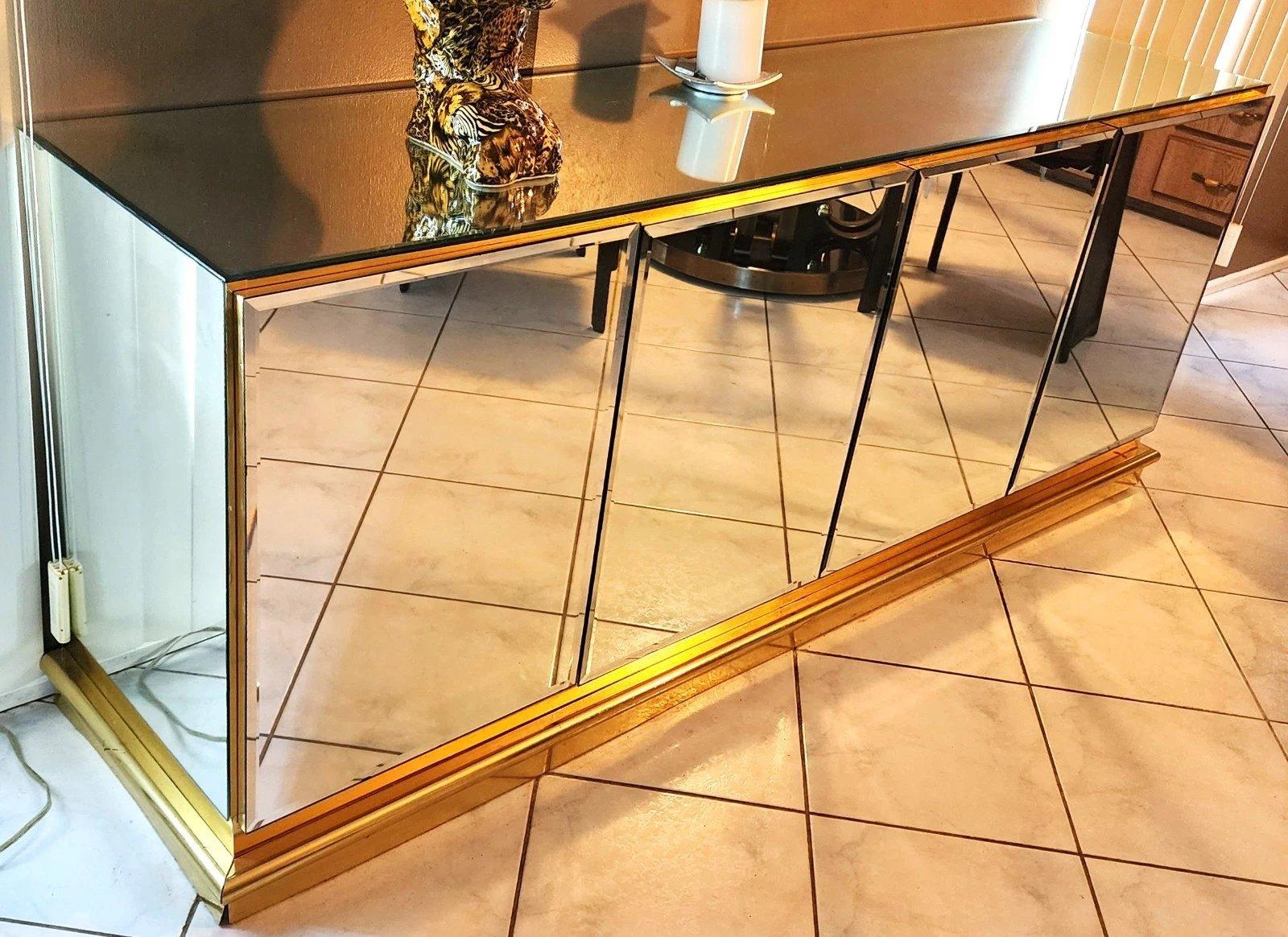 Mid-Century Modern Vintage Ello Style Mirrored Buffet Sideboard For Sale