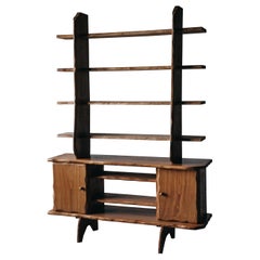 Vintage Elm Bookcase Credenza from France, circa 1950