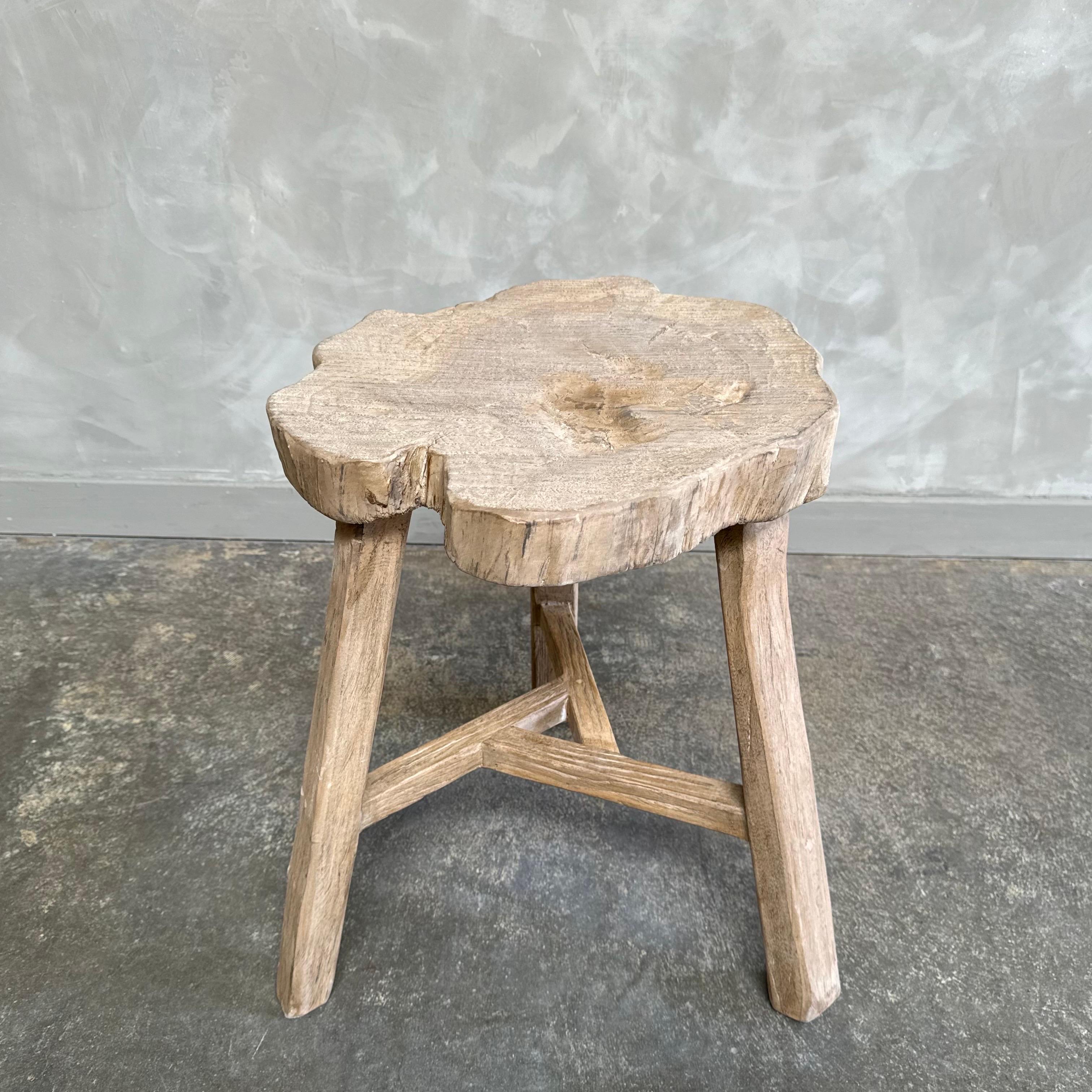 This solid stump slice was turned into a side table or stool. The solid thick top has a beautiful movement with unique characteristics. A natural live edge to show shape and form of what was. Solid and sturdy, perfect earthy organic piece to add to