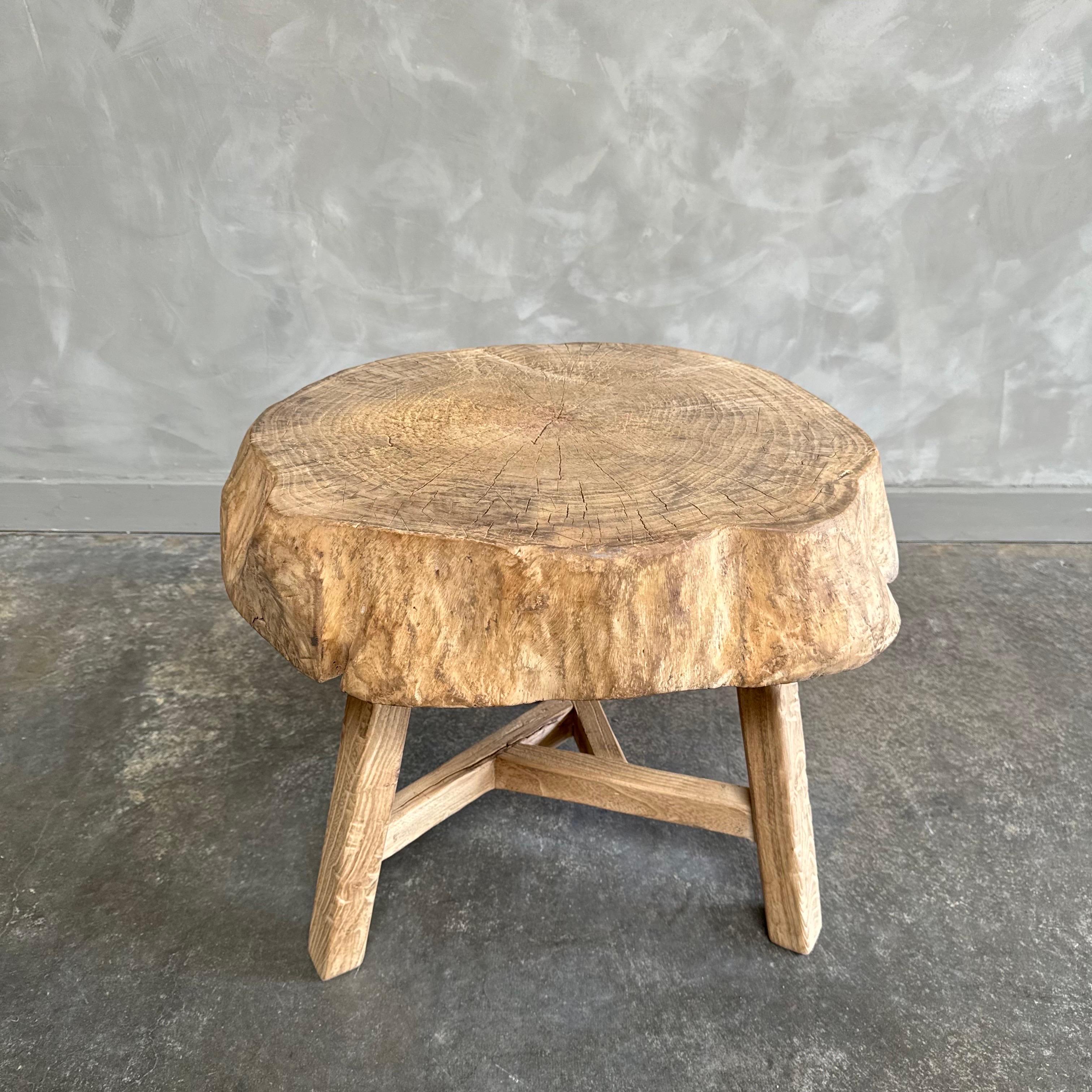 Organic Modern Vintage Elm Chop Block Table For Sale