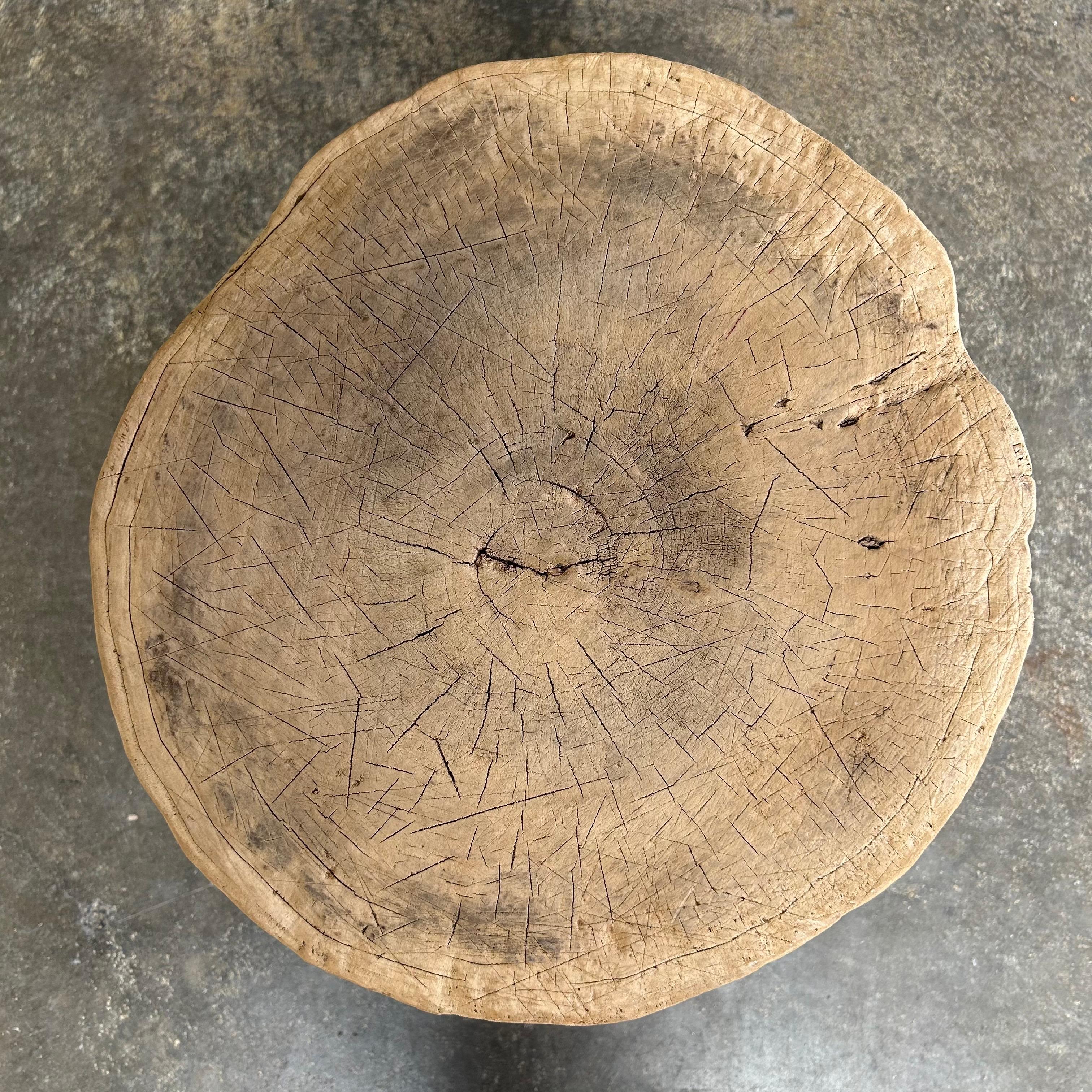 Organic Modern Vintage Elm Chop Block Table For Sale