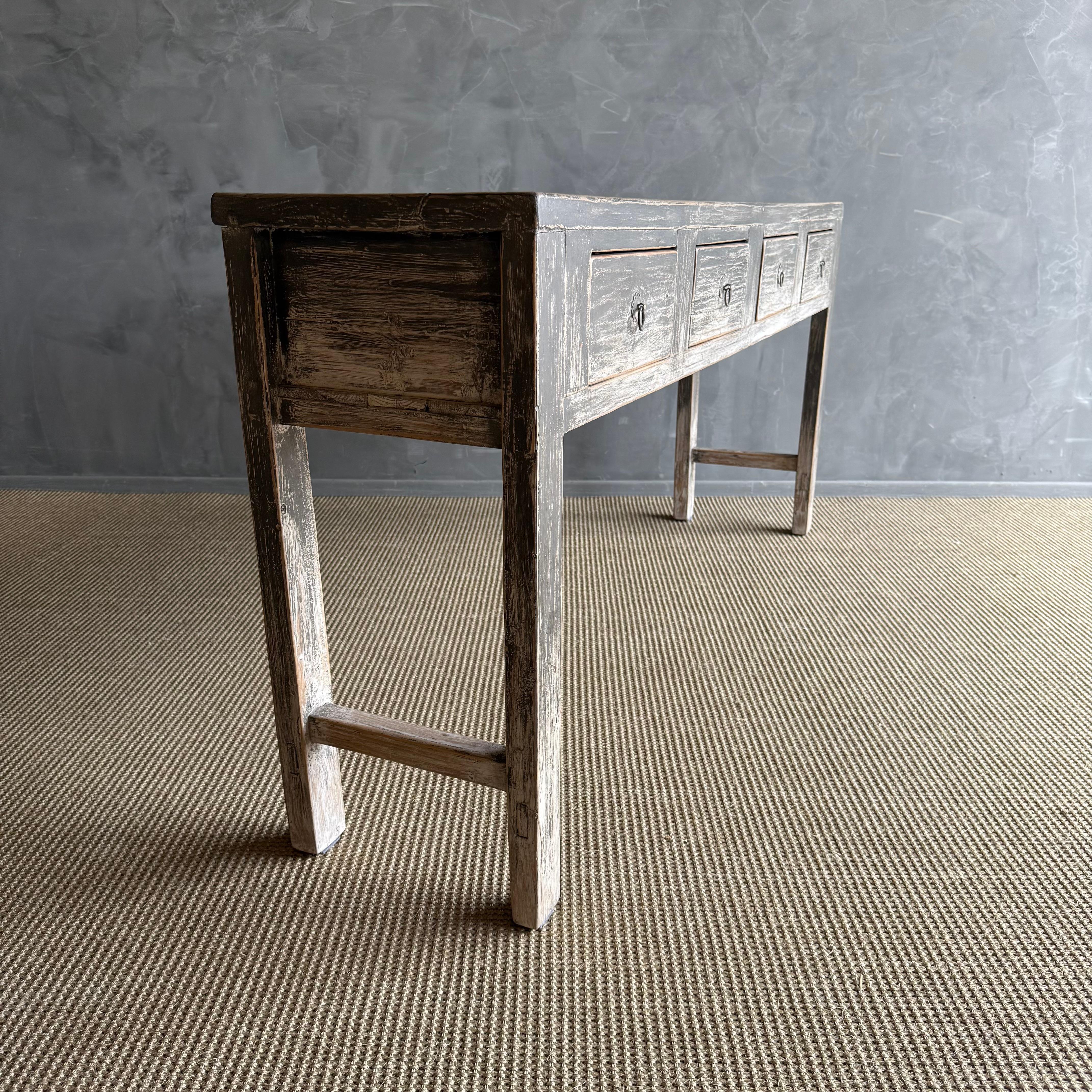 Vintage Elm Console with Patina Finish and 4 Drawers For Sale 6