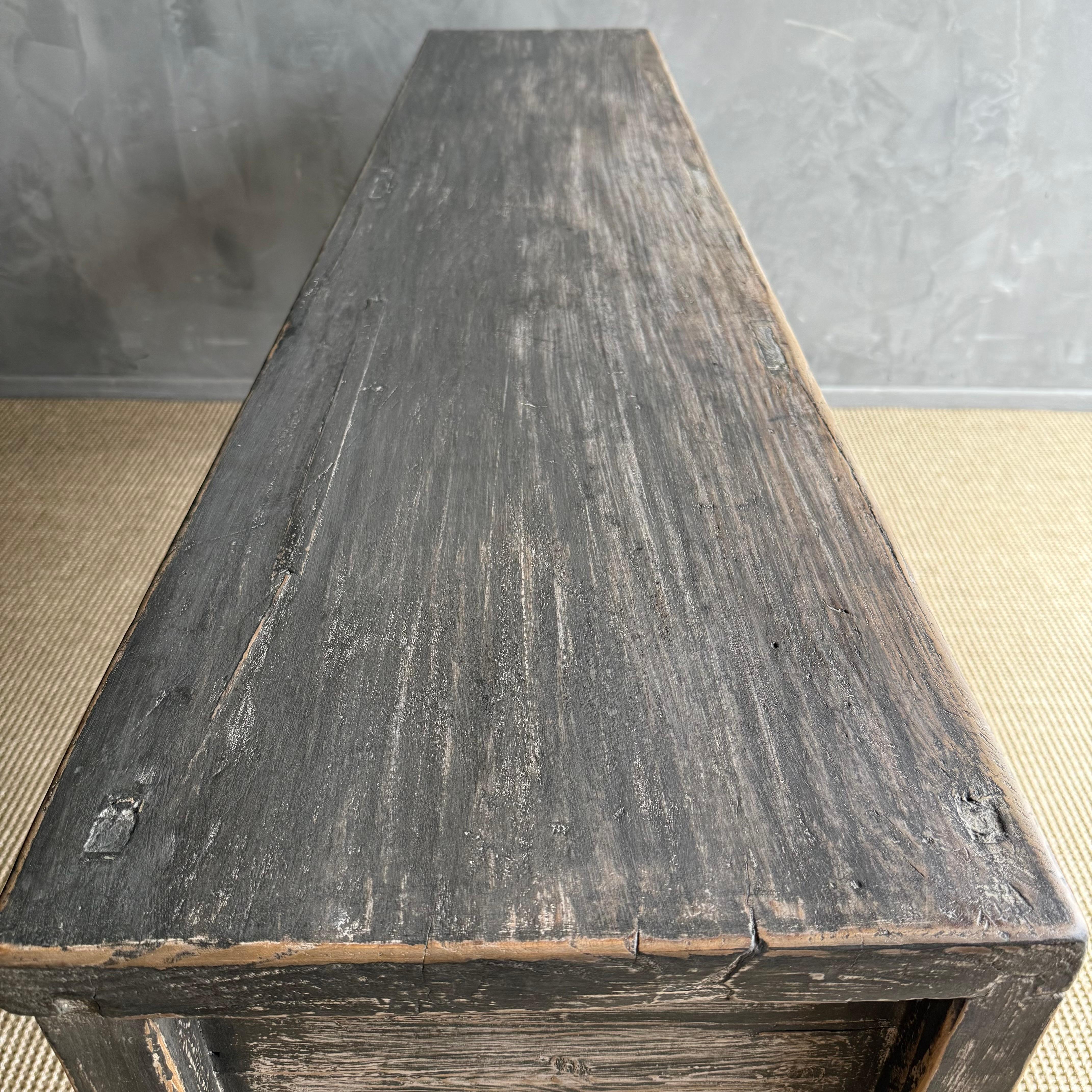 Vintage Elm Console with Patina Finish and 4 Drawers For Sale 7