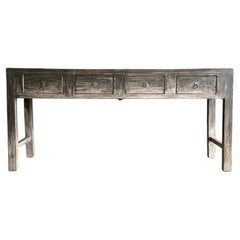 Vintage Elm Console with Patina Finish and 4 Drawers