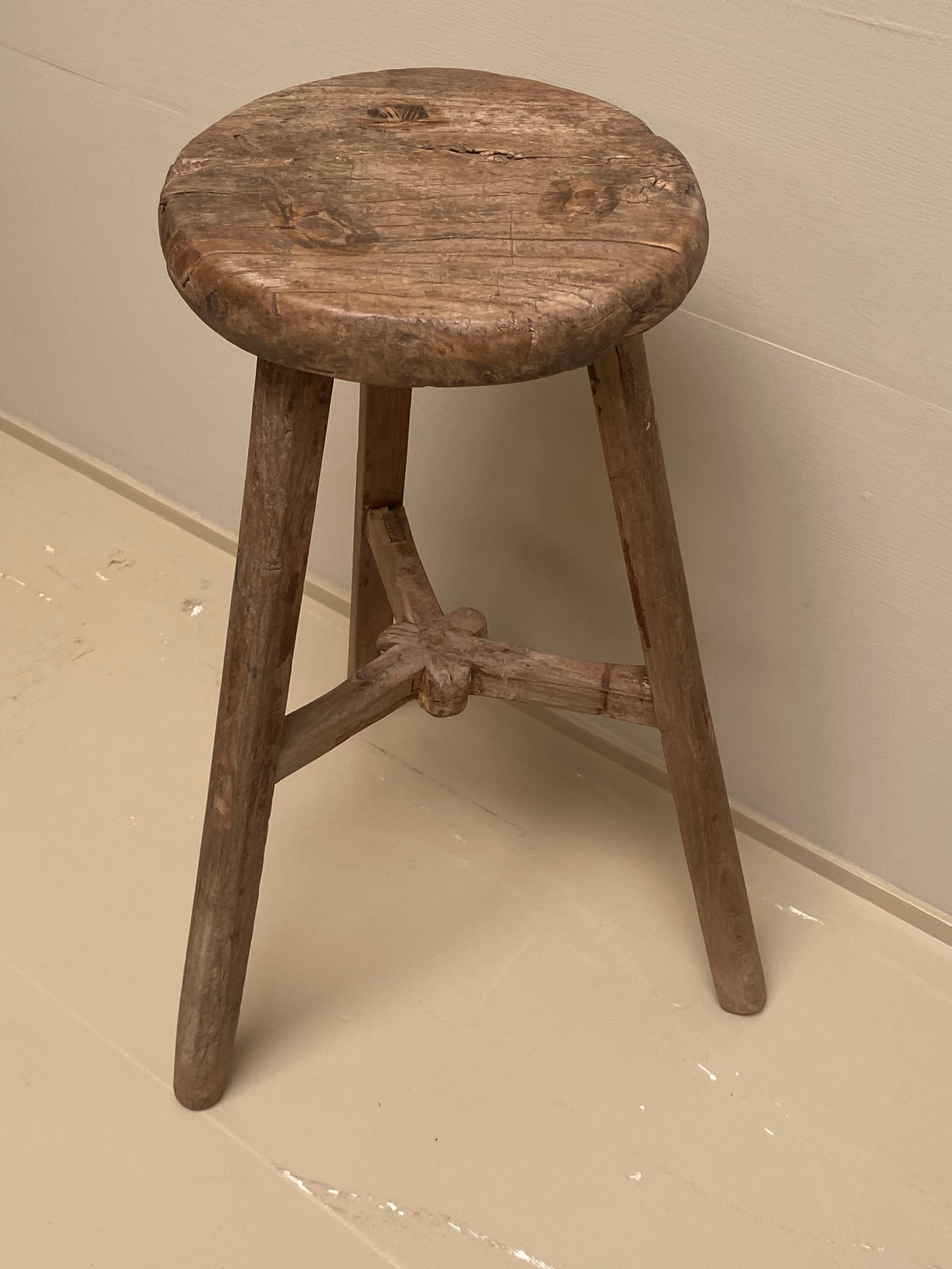 Set of 8 Vintage Elm Round Wooden Rustic Stools 6