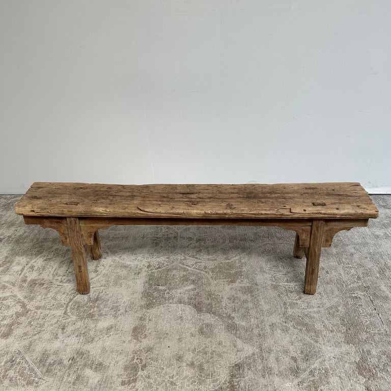 Vintage Elm Skinny Bench For Sale at 1stDibs