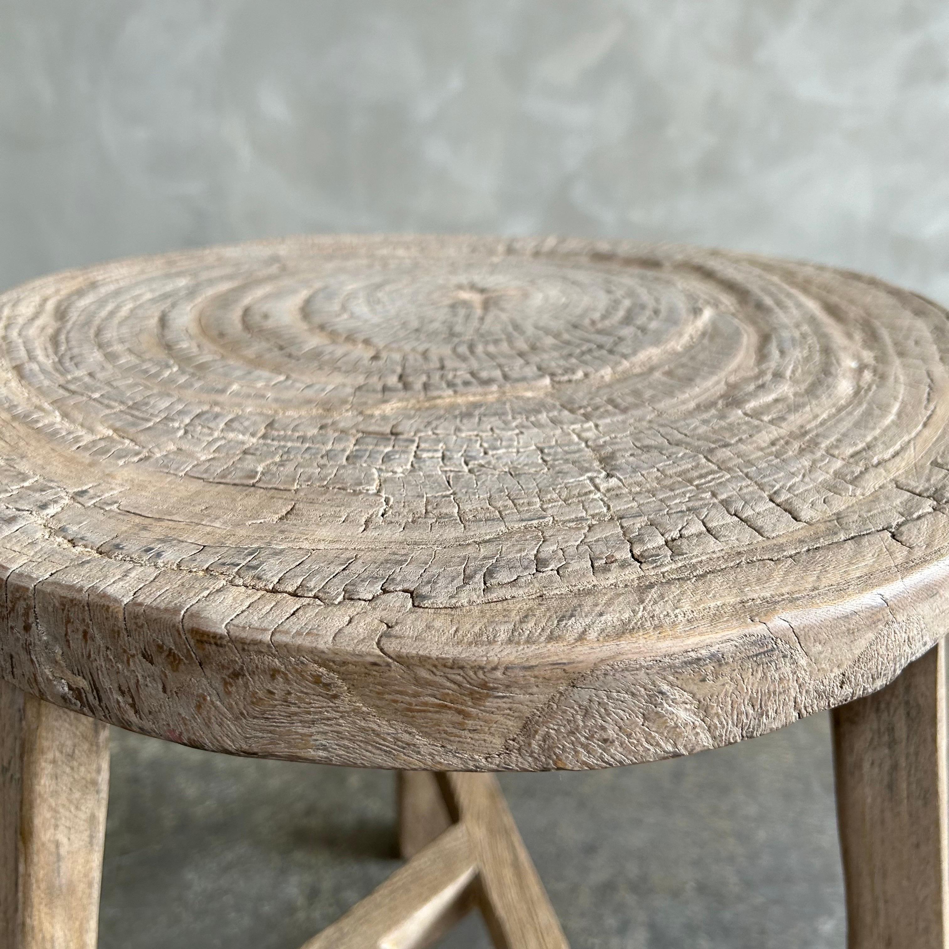 Organic Modern vintage elm wheel stool For Sale