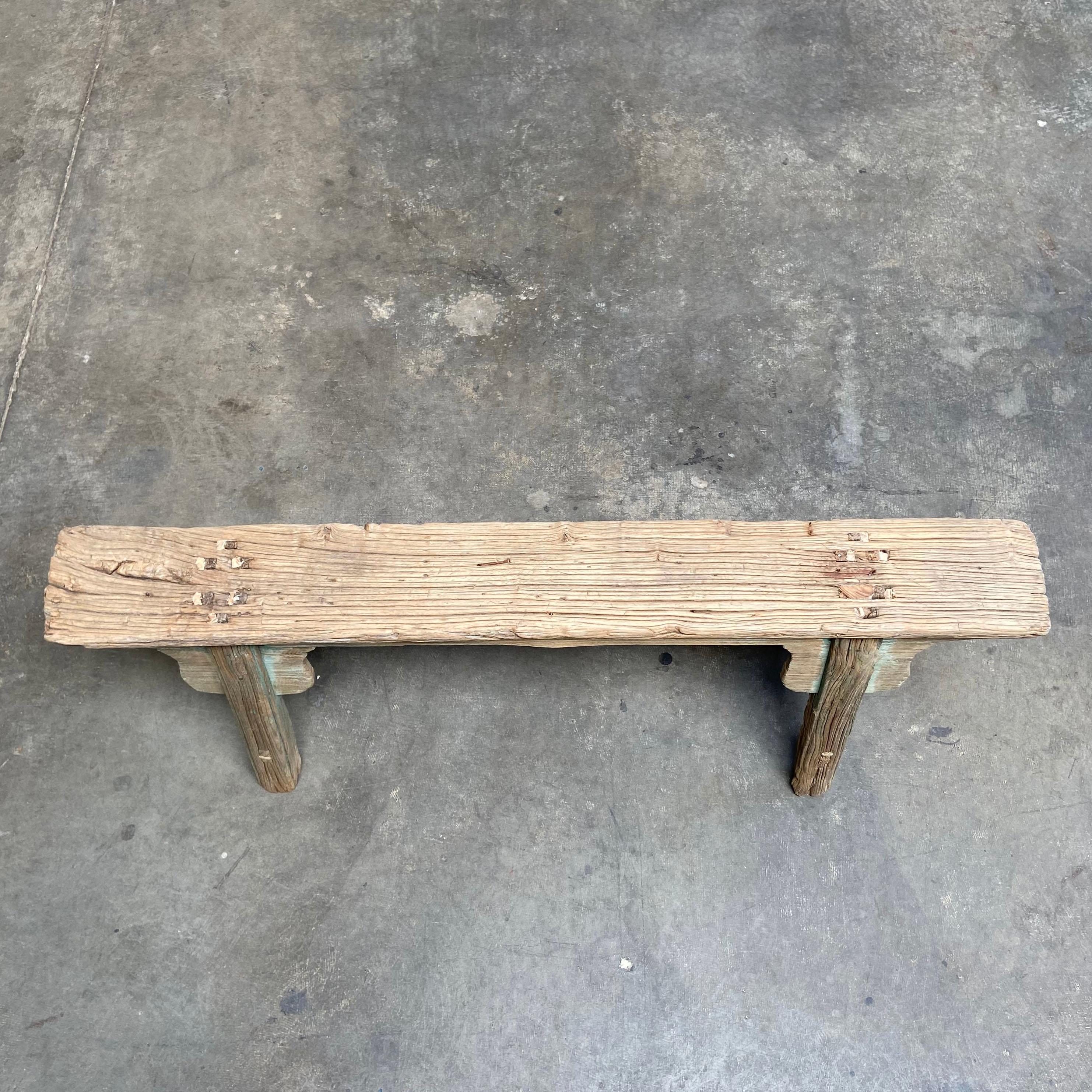 Vintage Elm Wood Asian Style Skinny Bench In Good Condition In Brea, CA