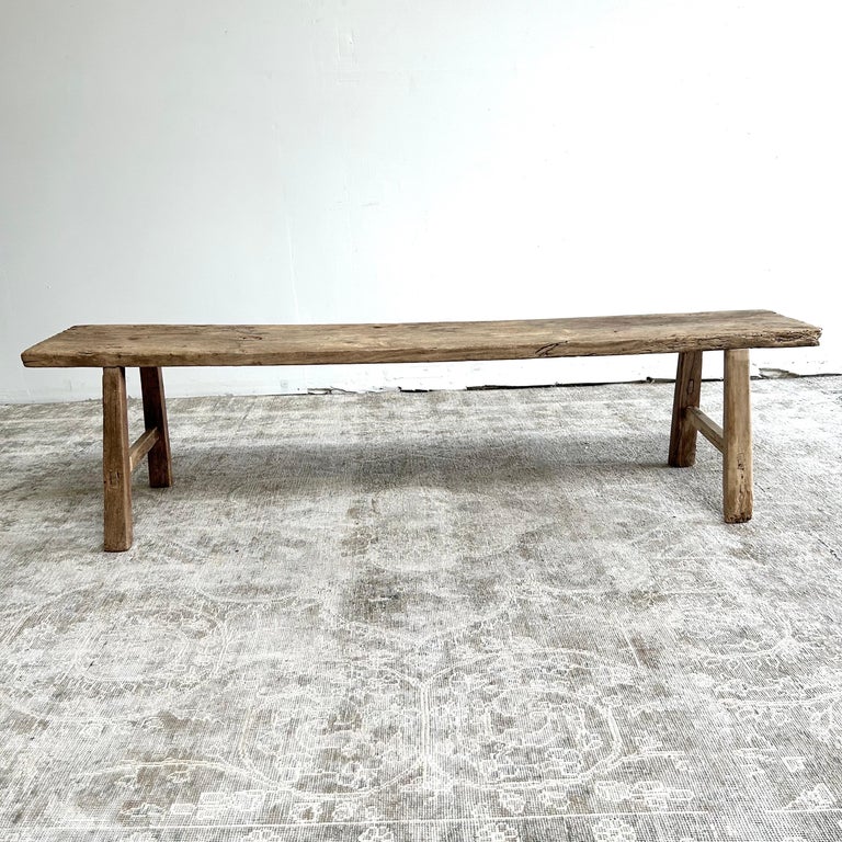 Vintage Elm Wood Bench at 1stDibs