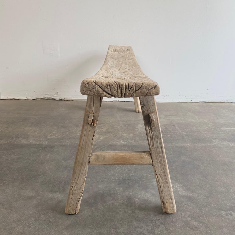 Vintage Elm Wood Bench at 1stDibs