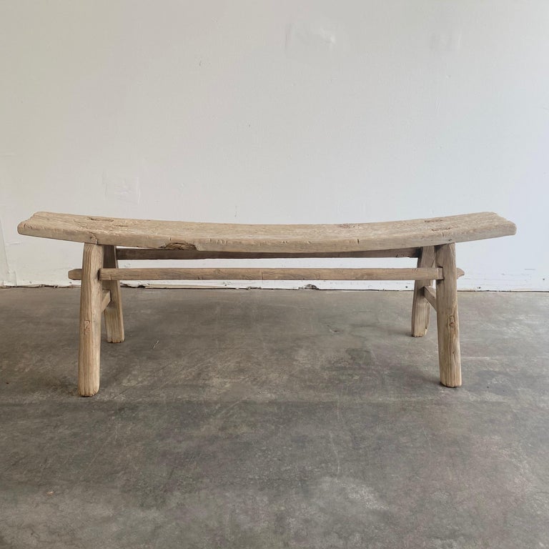 Vintage Elm Wood Bench at 1stDibs