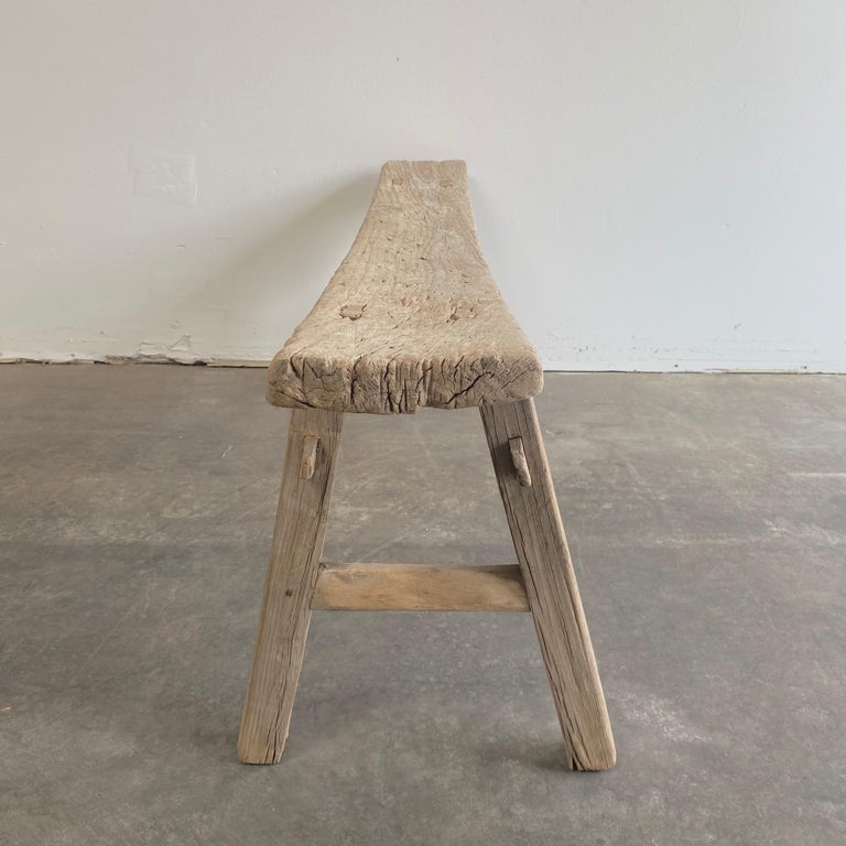 Vintage Elm Wood Bench at 1stDibs