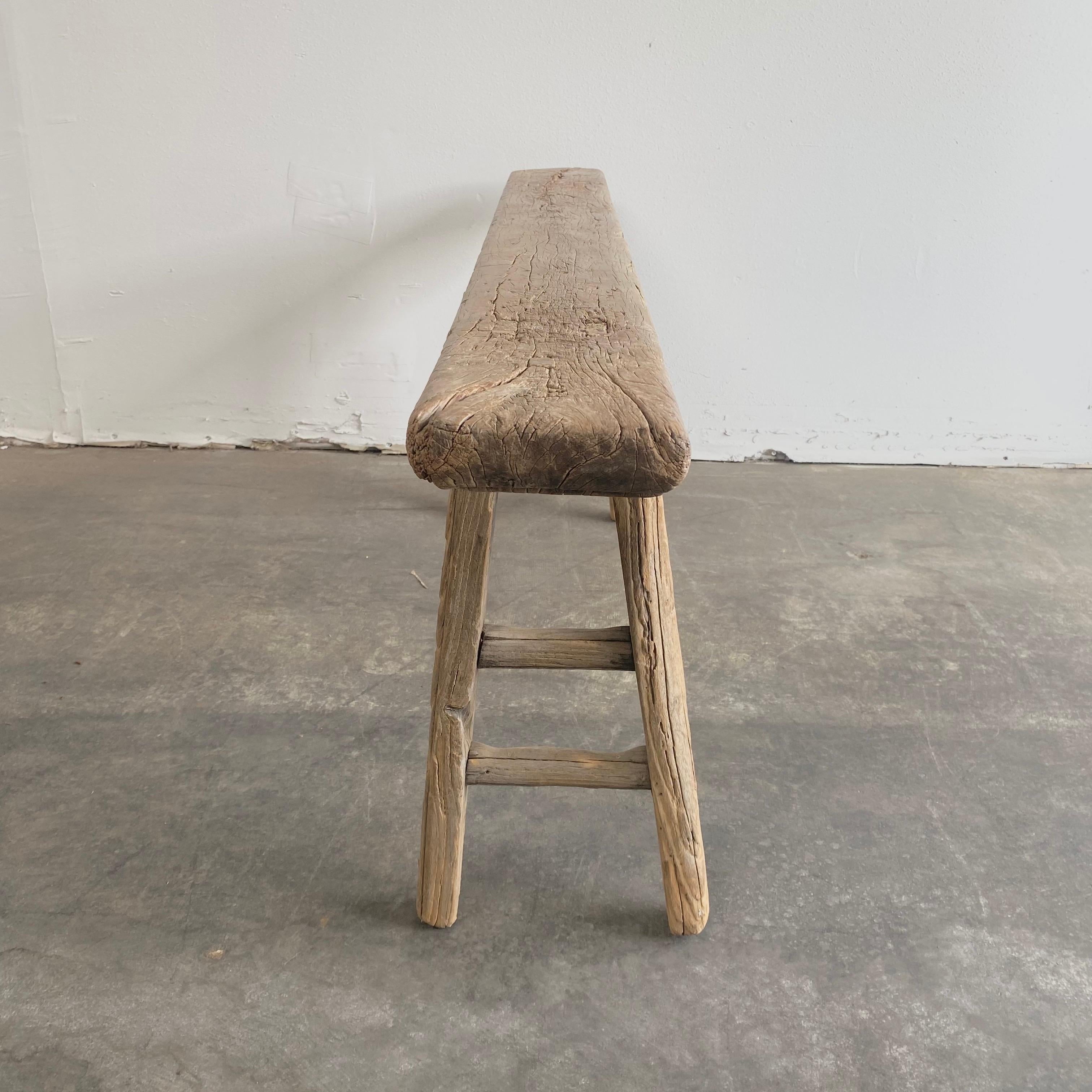 Vintage Elm Wood Bench In Good Condition In Brea, CA