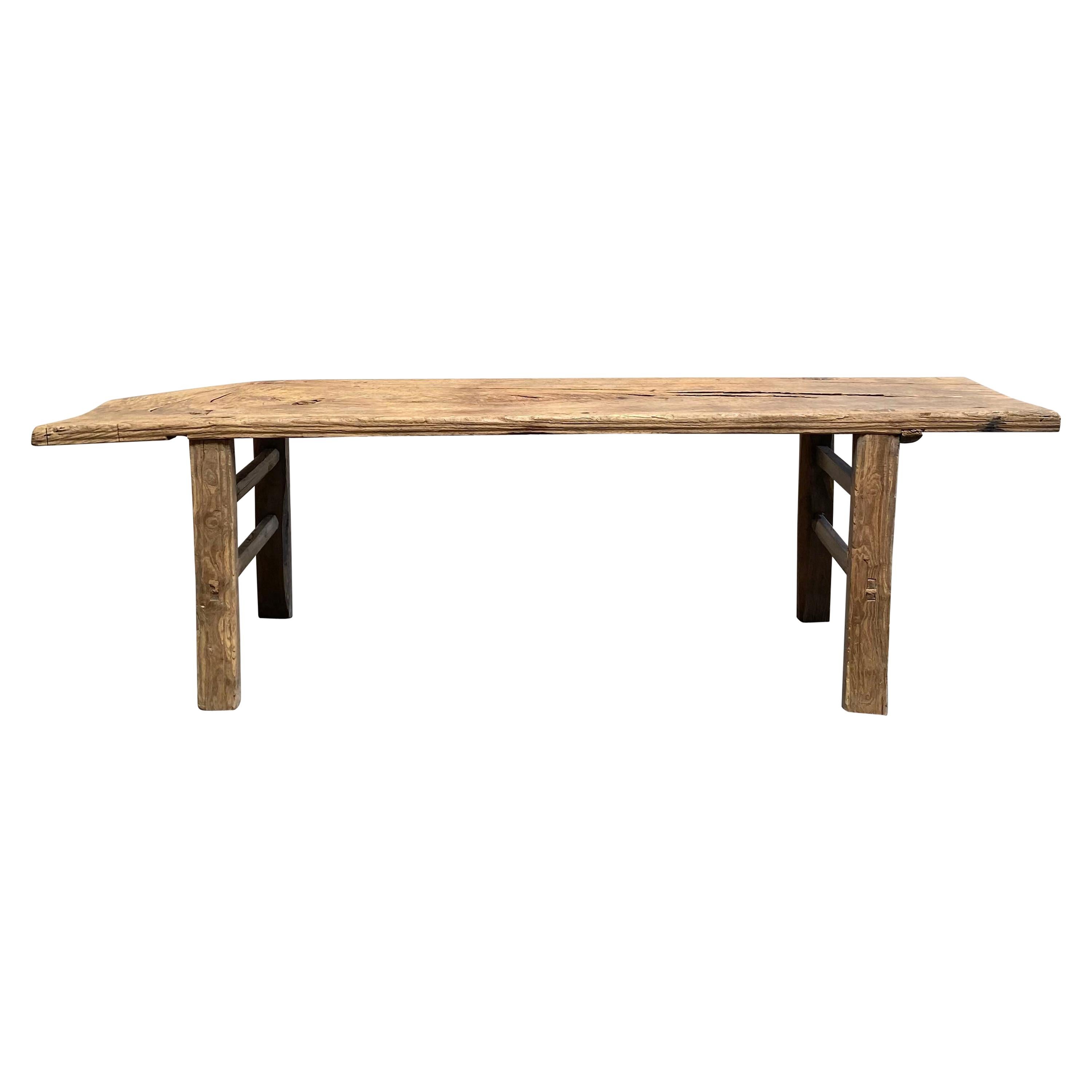 Vintage Elm Wood Coffee Table Bench For Sale at 1stDibs