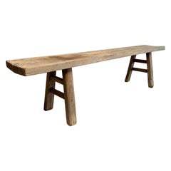 Vintage Elm Wood Bench with Aged Patina