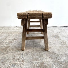 Vintage Elm Wood Bench with Apron