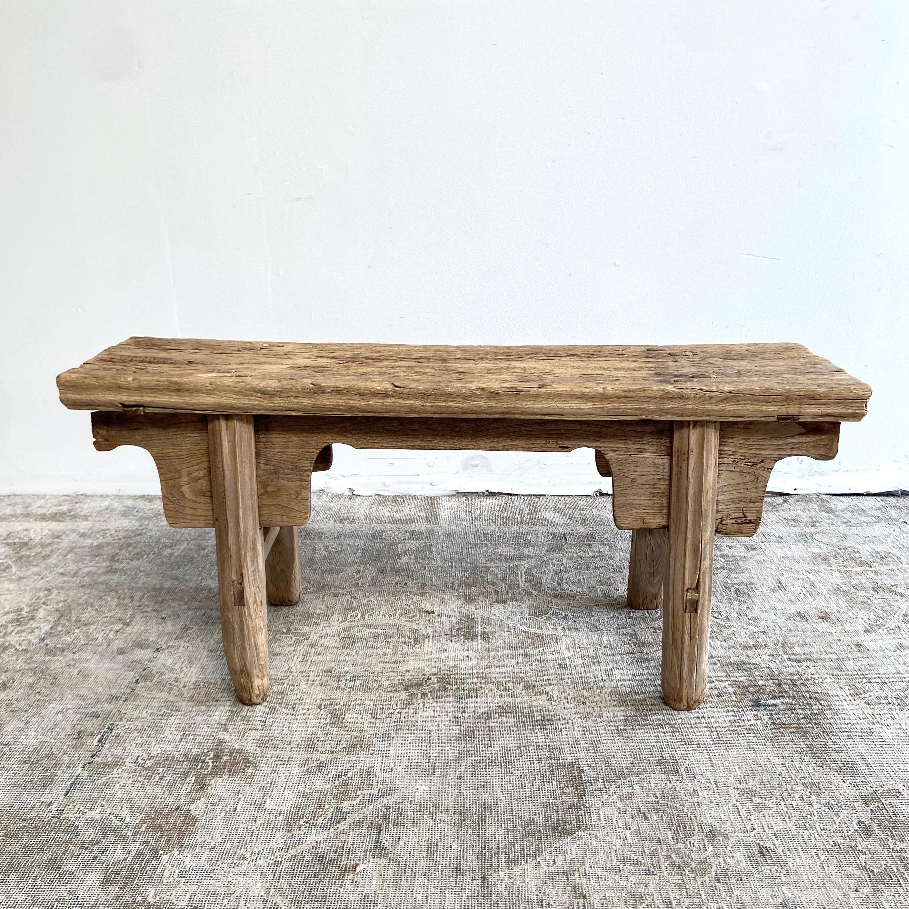 20th Century Vintage Elm Wood Bench with Apron For Sale
