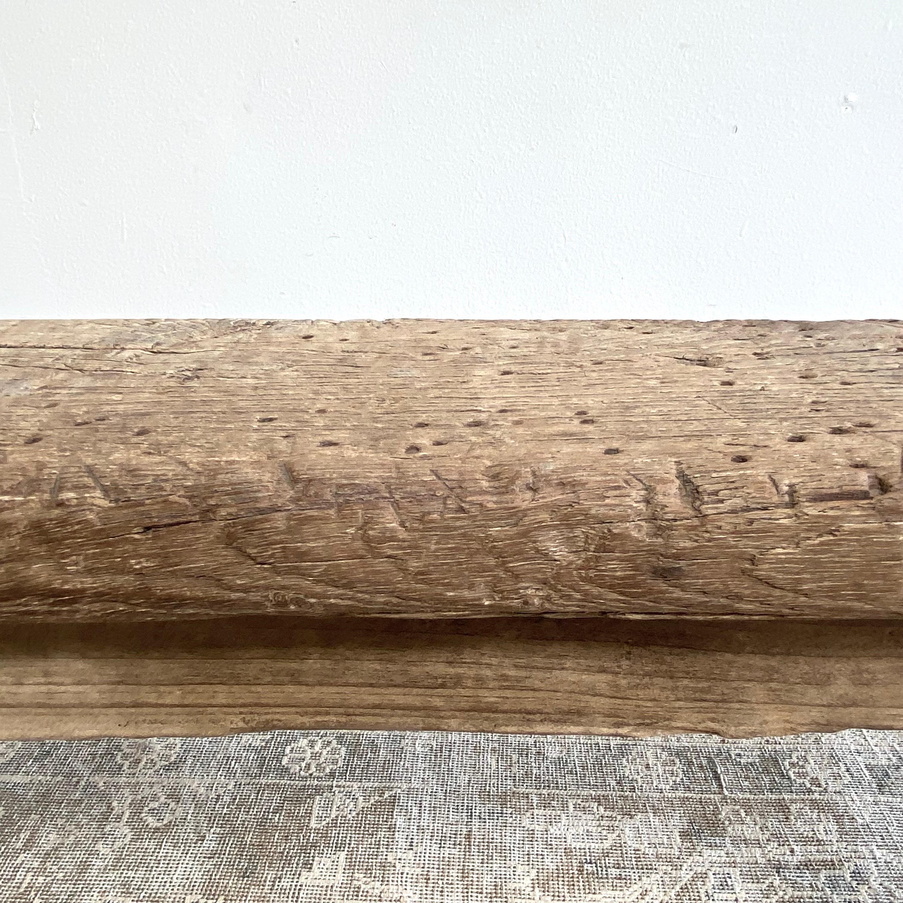 Vintage Elm Wood Bench with Apron For Sale 8