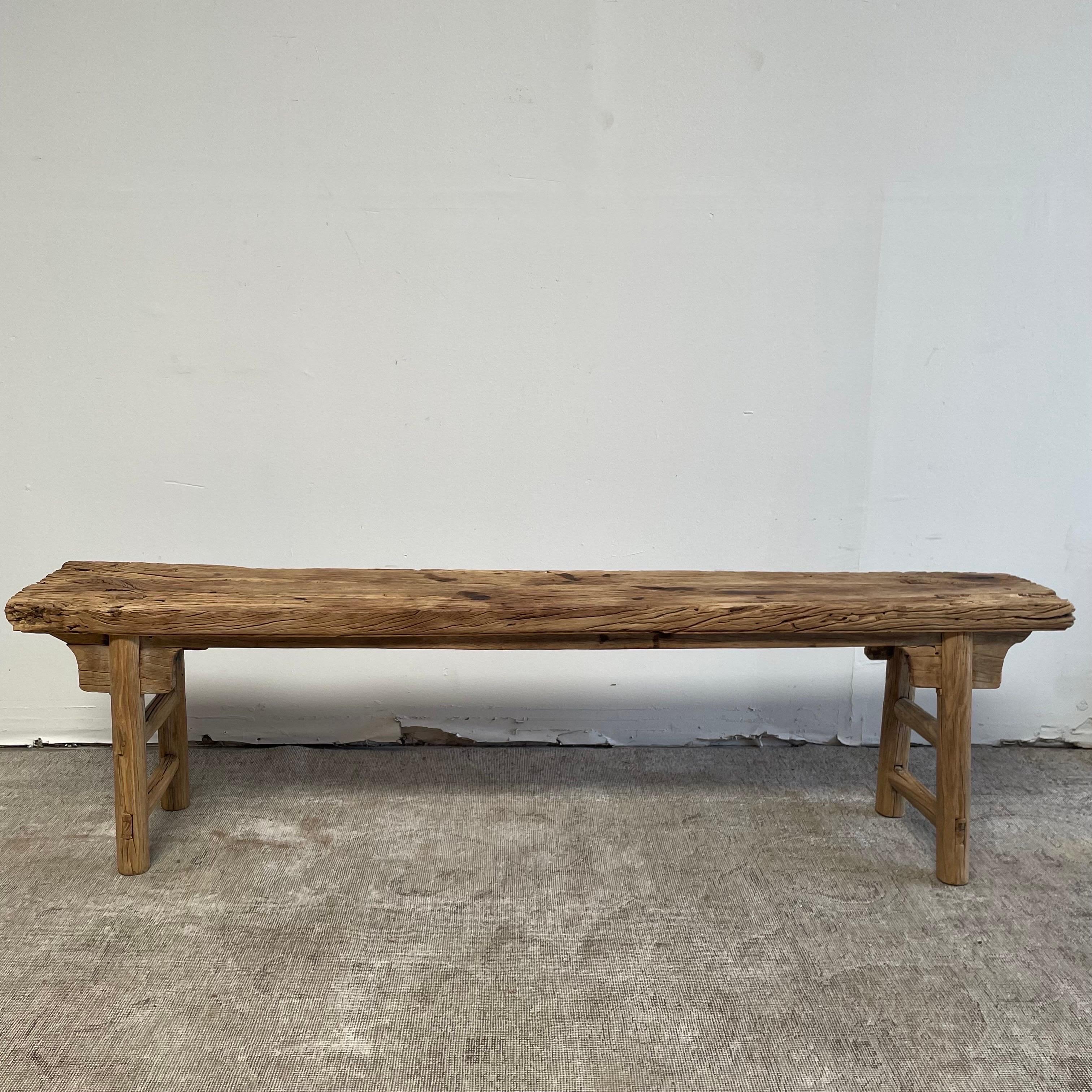 20th Century Vintage Elm Wood Bench with Apron
