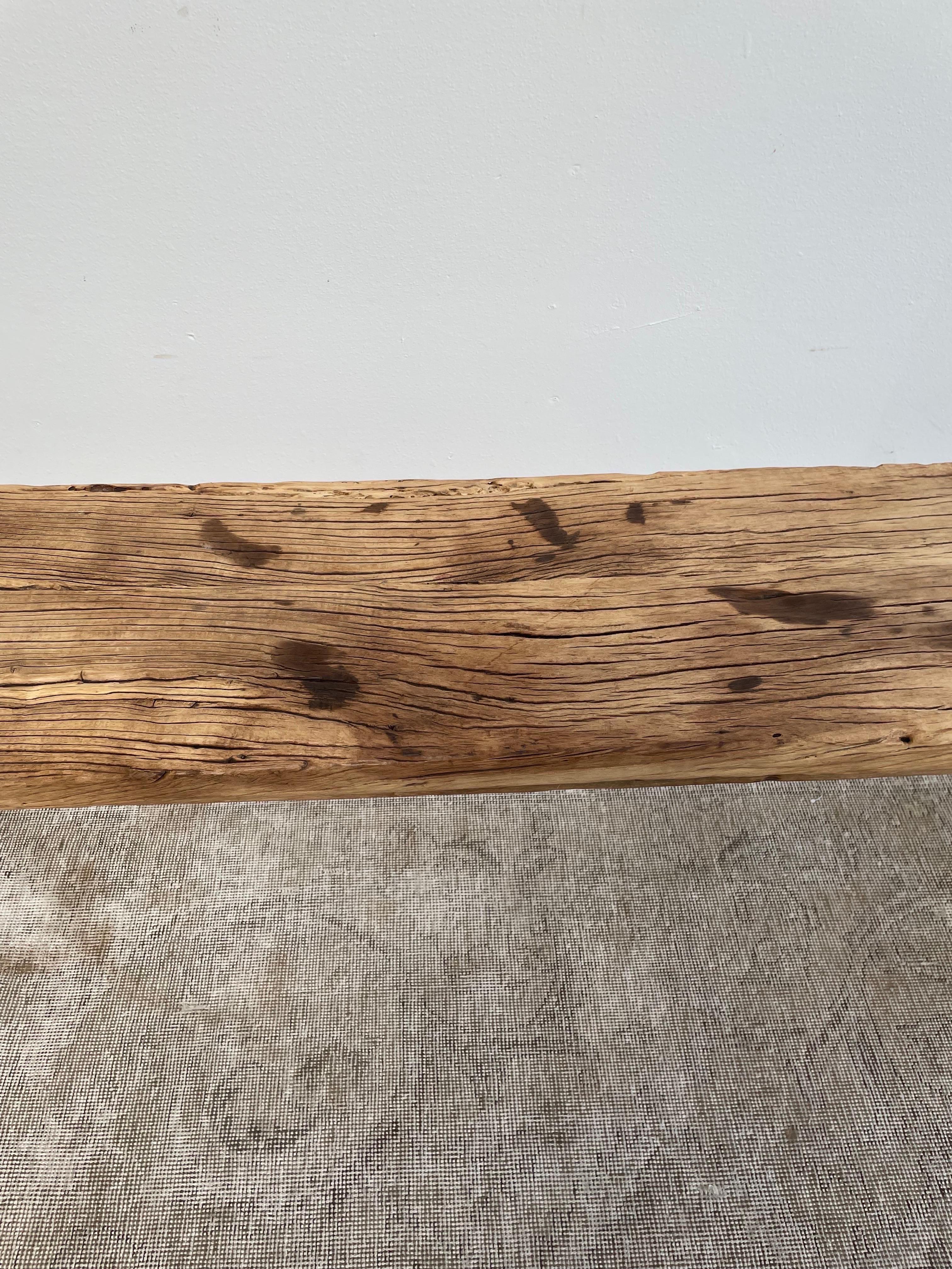 Vintage Elm Wood Bench with Apron 1