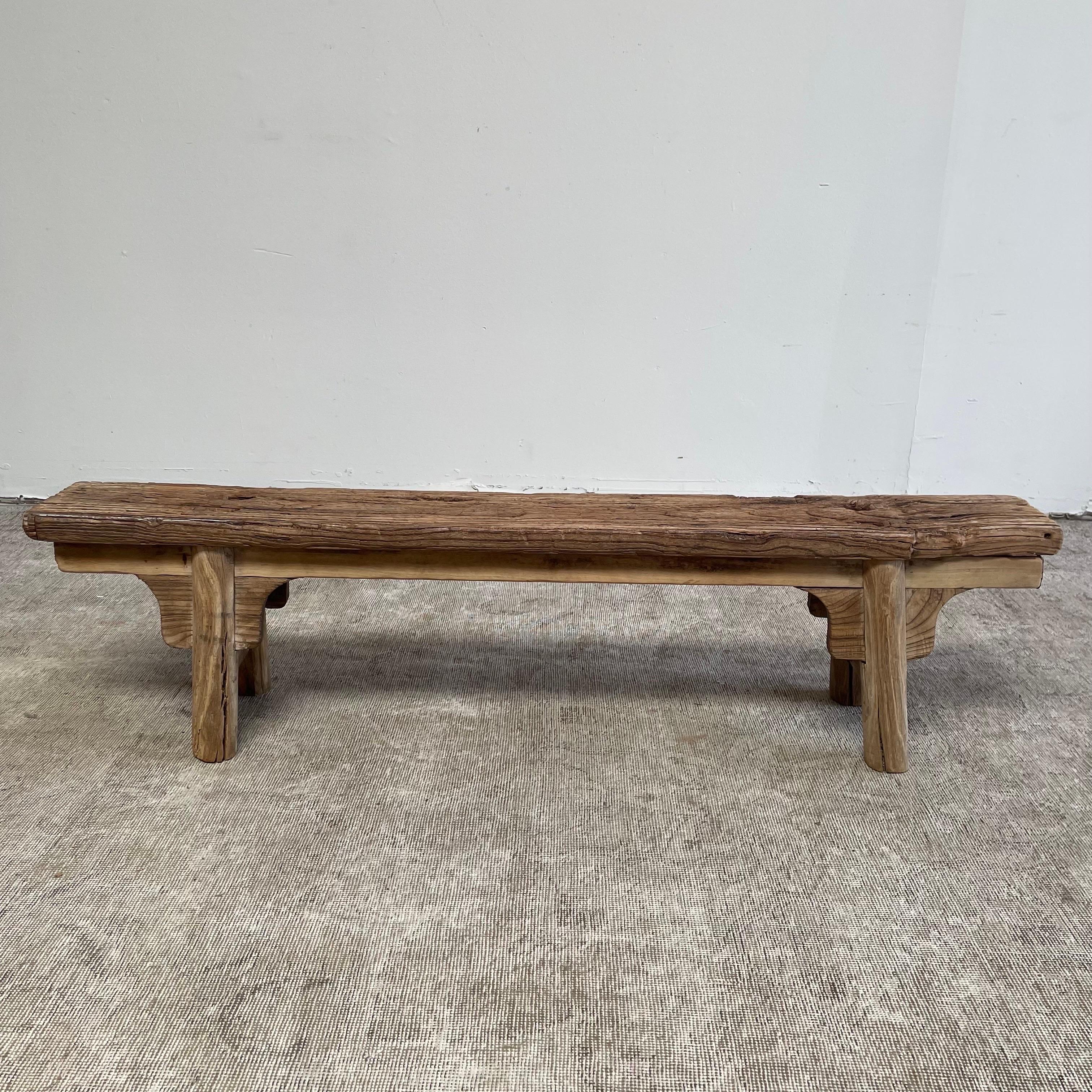 Vintage Elm Wood Bench with Apron 5