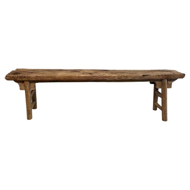 Vintage Elm Wood Bench with Apron For Sale at 1stDibs
