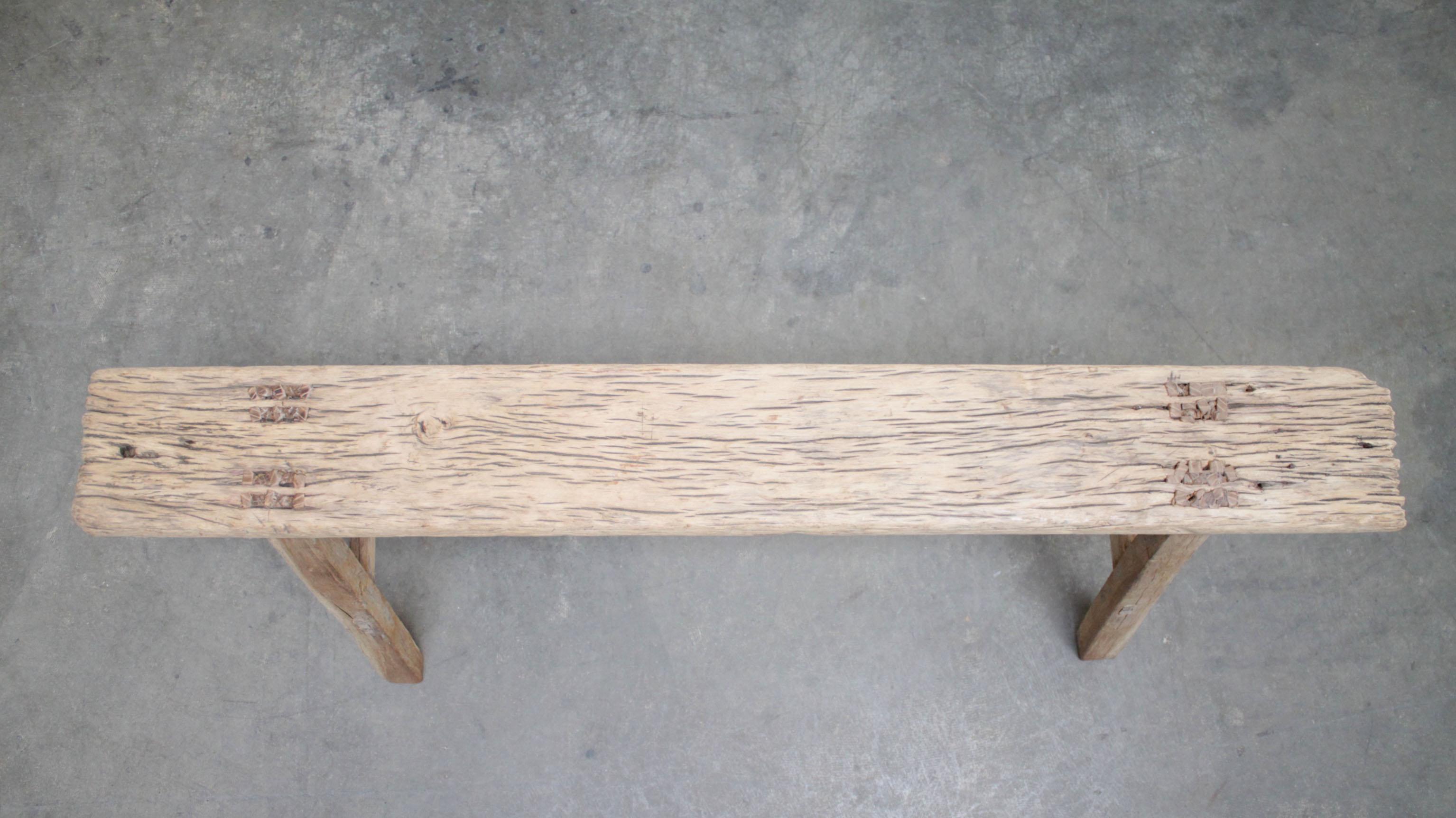 20th Century Vintage Elmwood Bench with Weathered Top