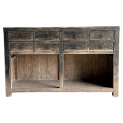 Vintage Elm Wood Black Painted Cabinet with Drawers 2 Available