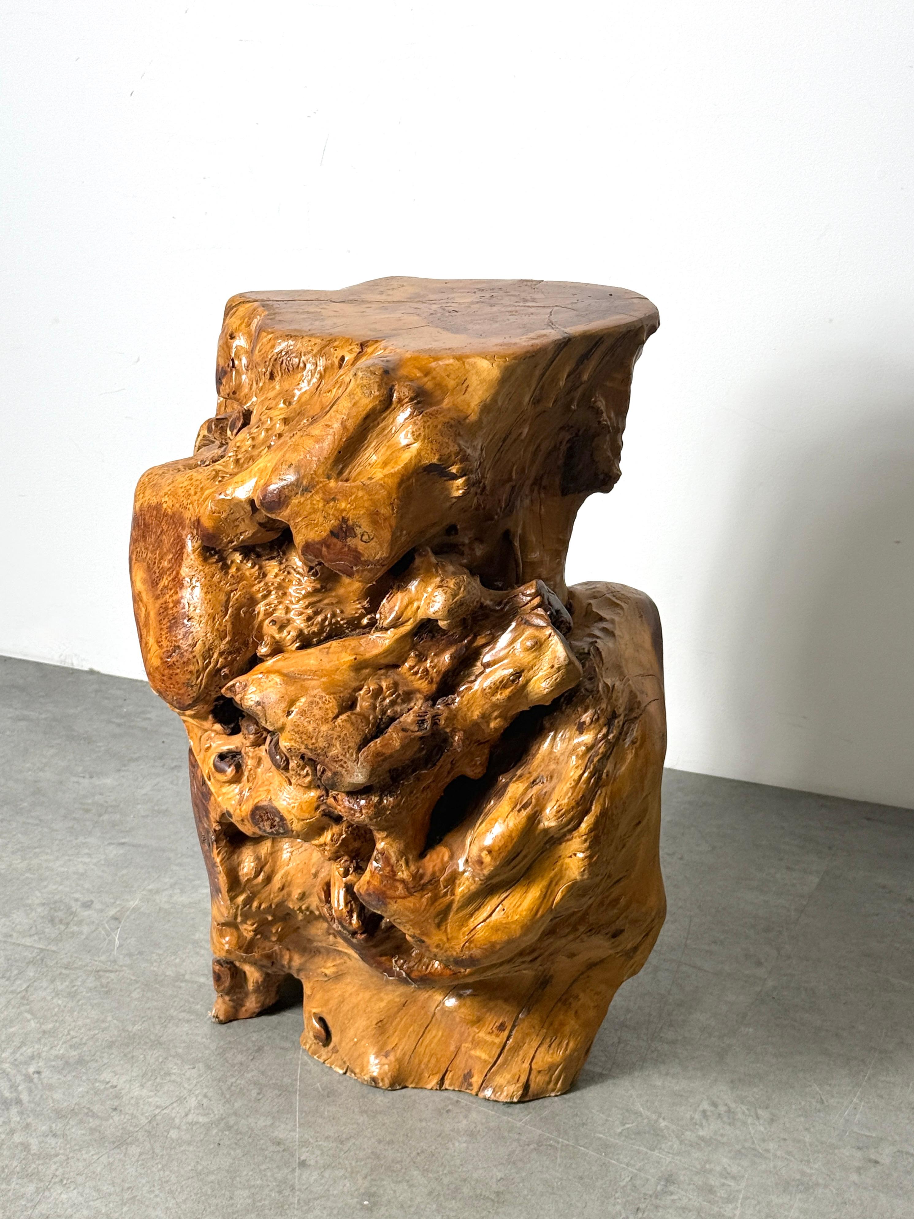 Vintage Elm Wood Burl Root Pedestal Table Stand or Stool Organic Modern 1970's For Sale 8