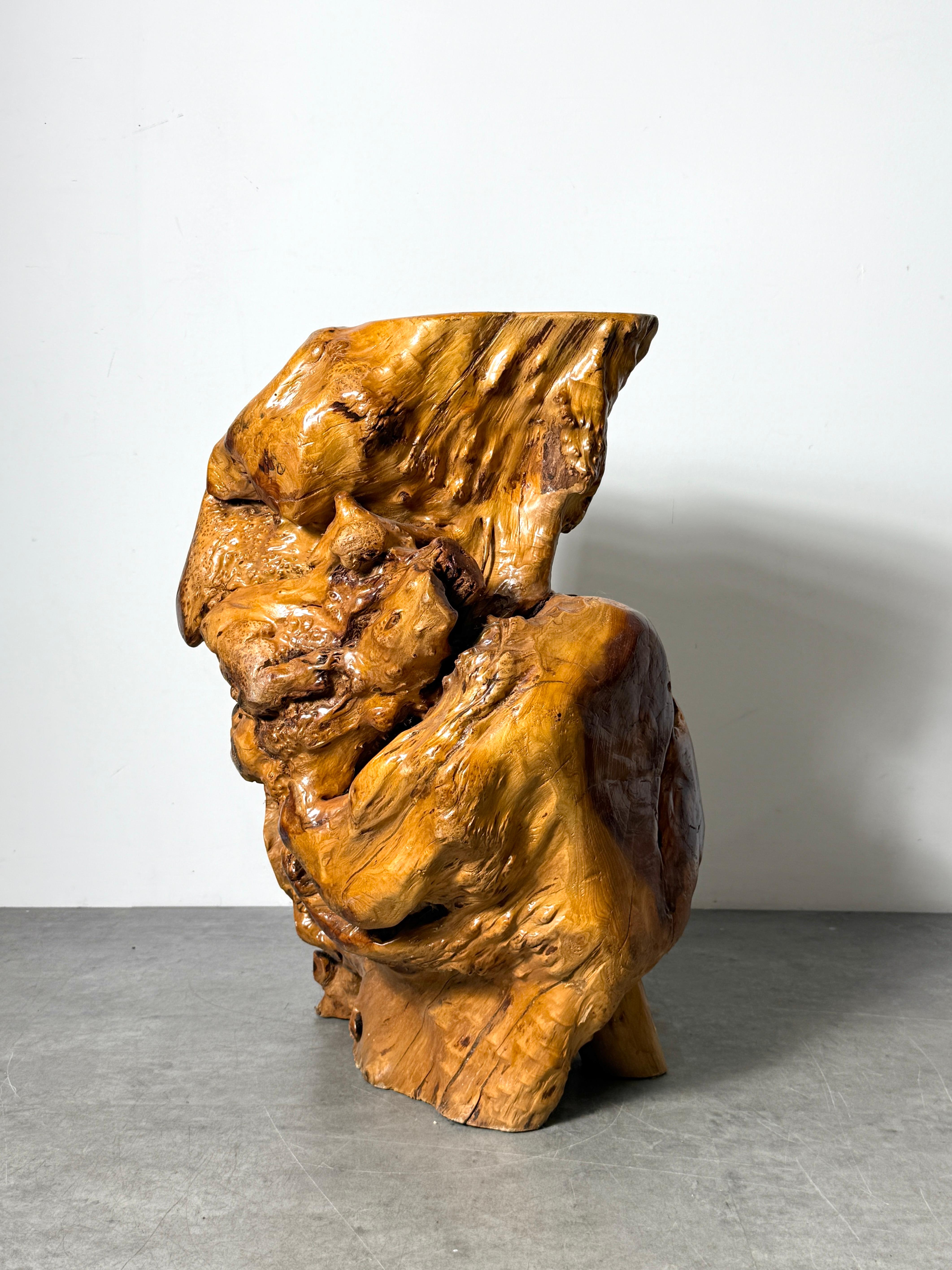 Vintage Elm Wood Burl Root Pedestal Table Stand or Stool Organic Modern 1970's For Sale 2