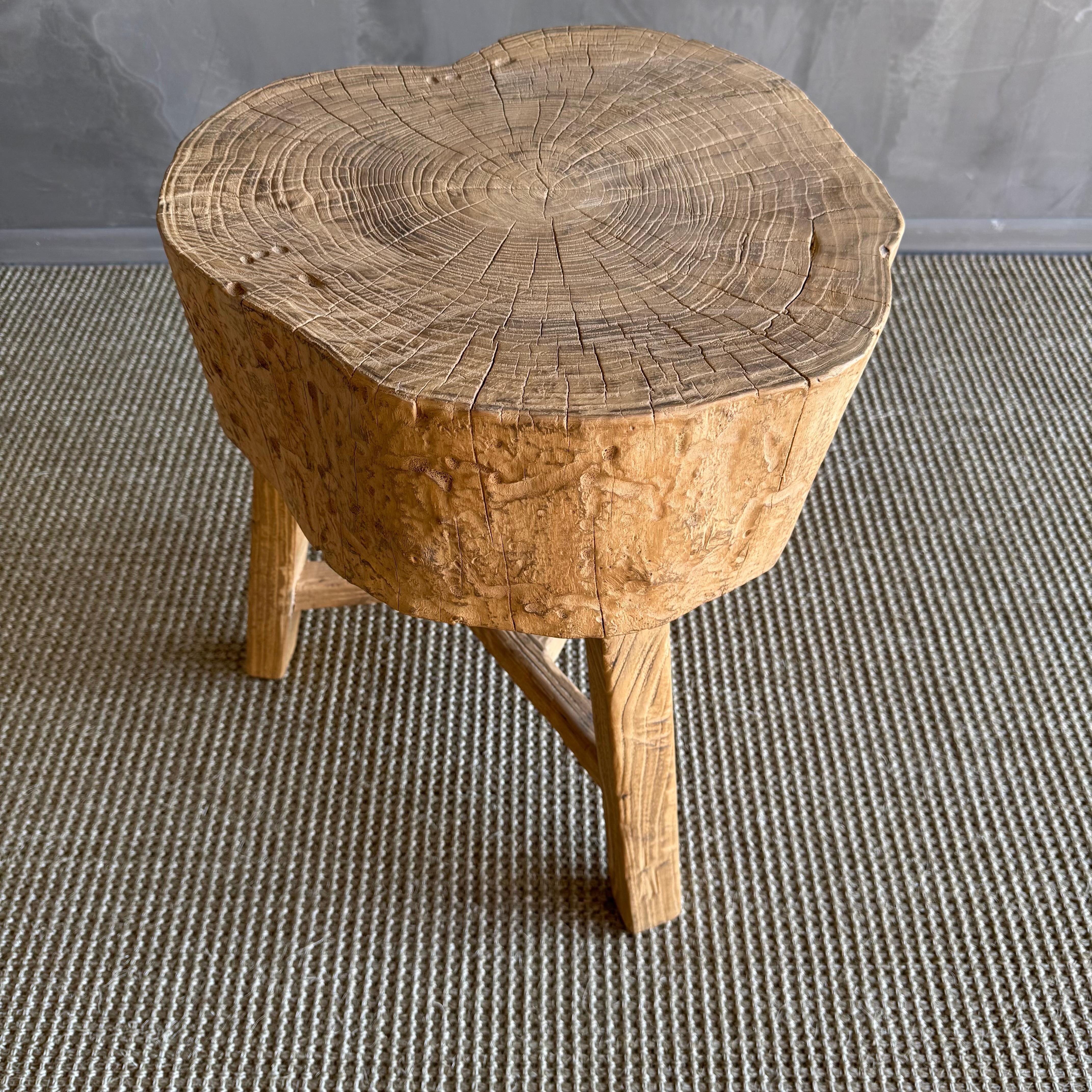 Vintage Elm Wood Chop Block Style Table For Sale 1