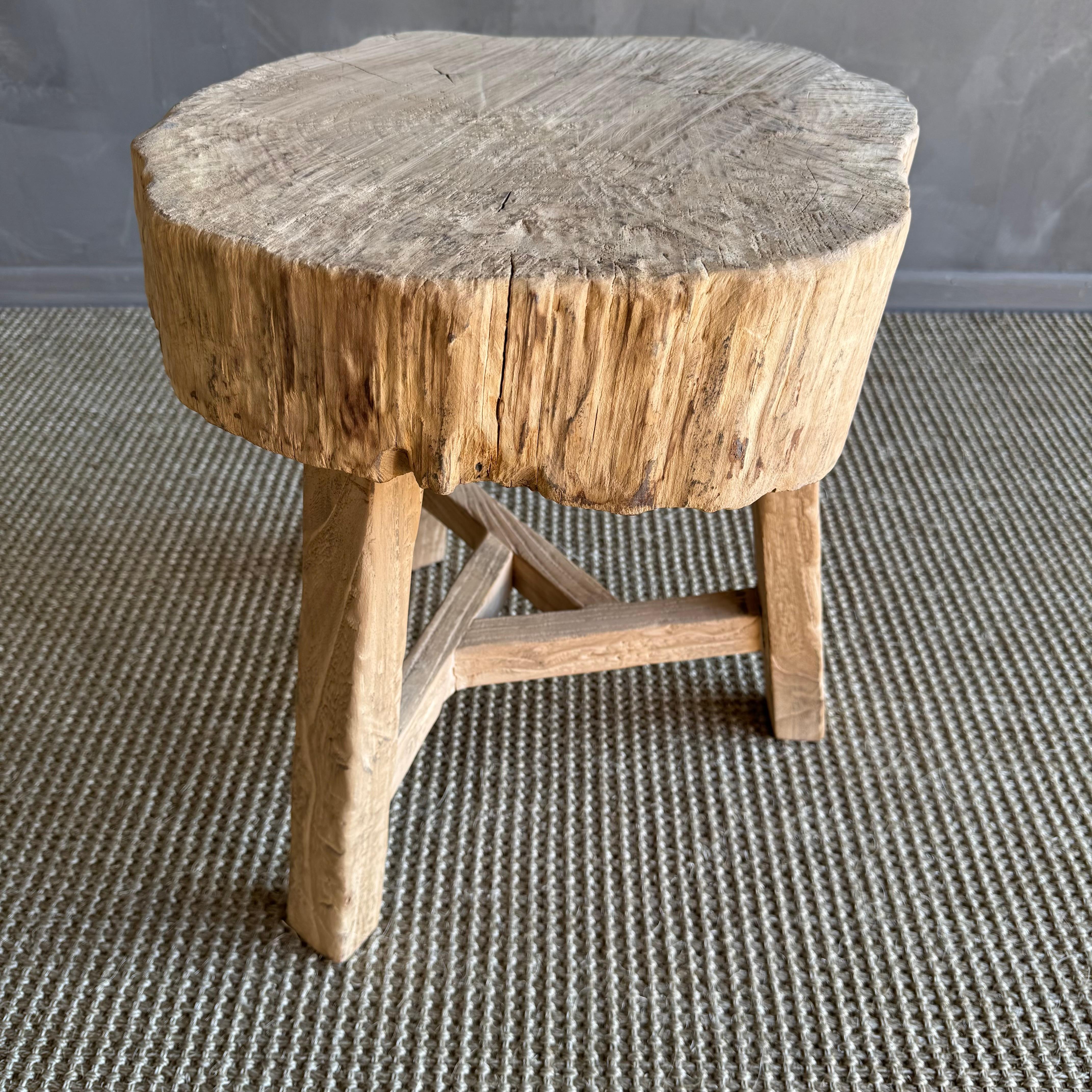 Vintage Elm Wood Chop Block Style Table 1