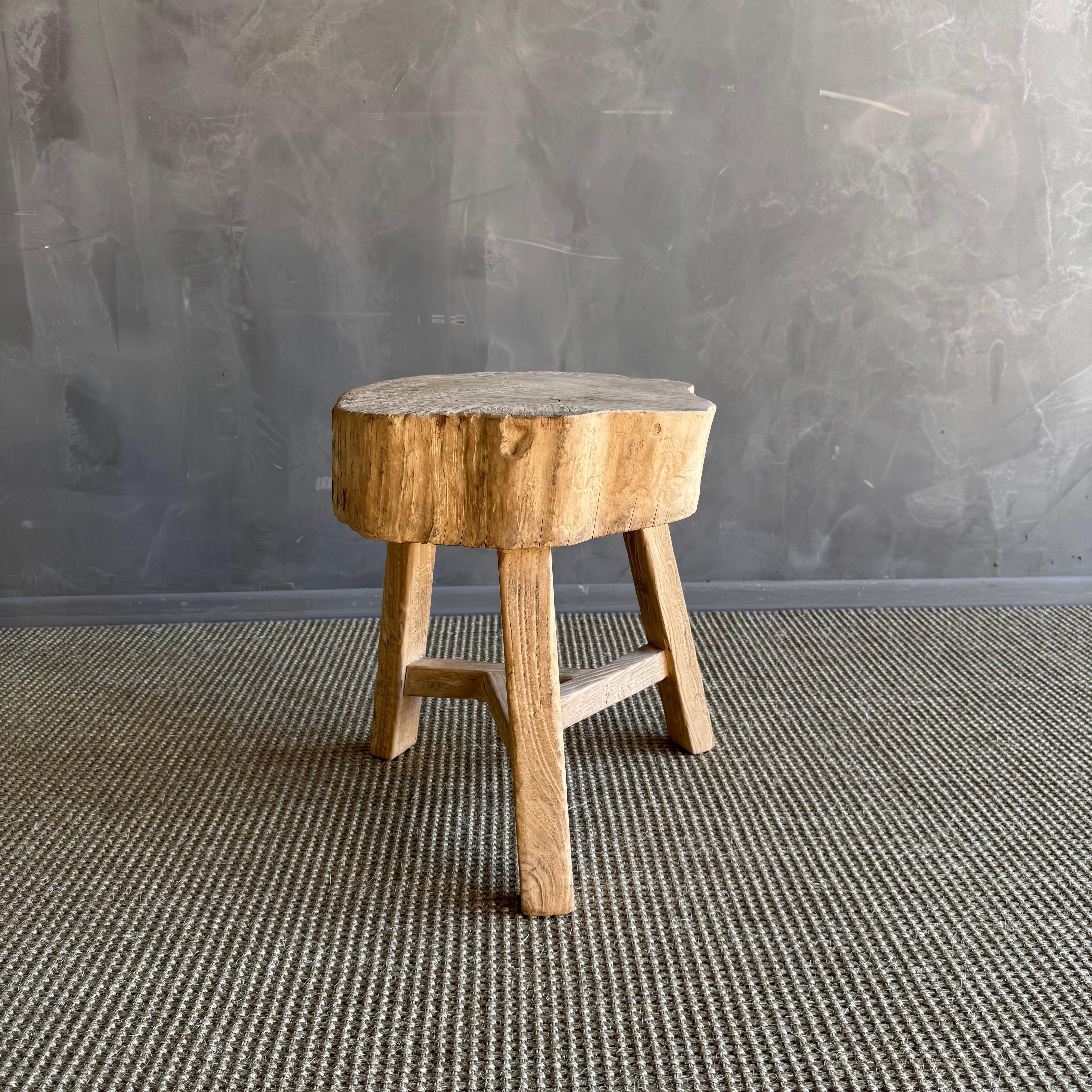 Vintage Elm Wood Chop Block Style Table 3